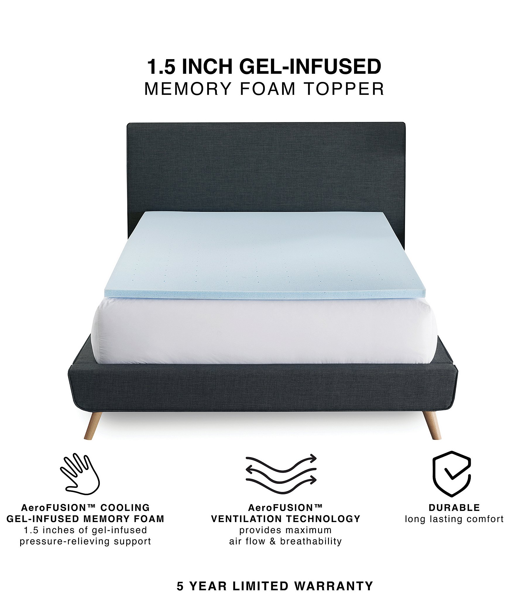 BodiPEDIC 1.5-Inch Gel-Infused Memory Foam Mattress Bed Topper