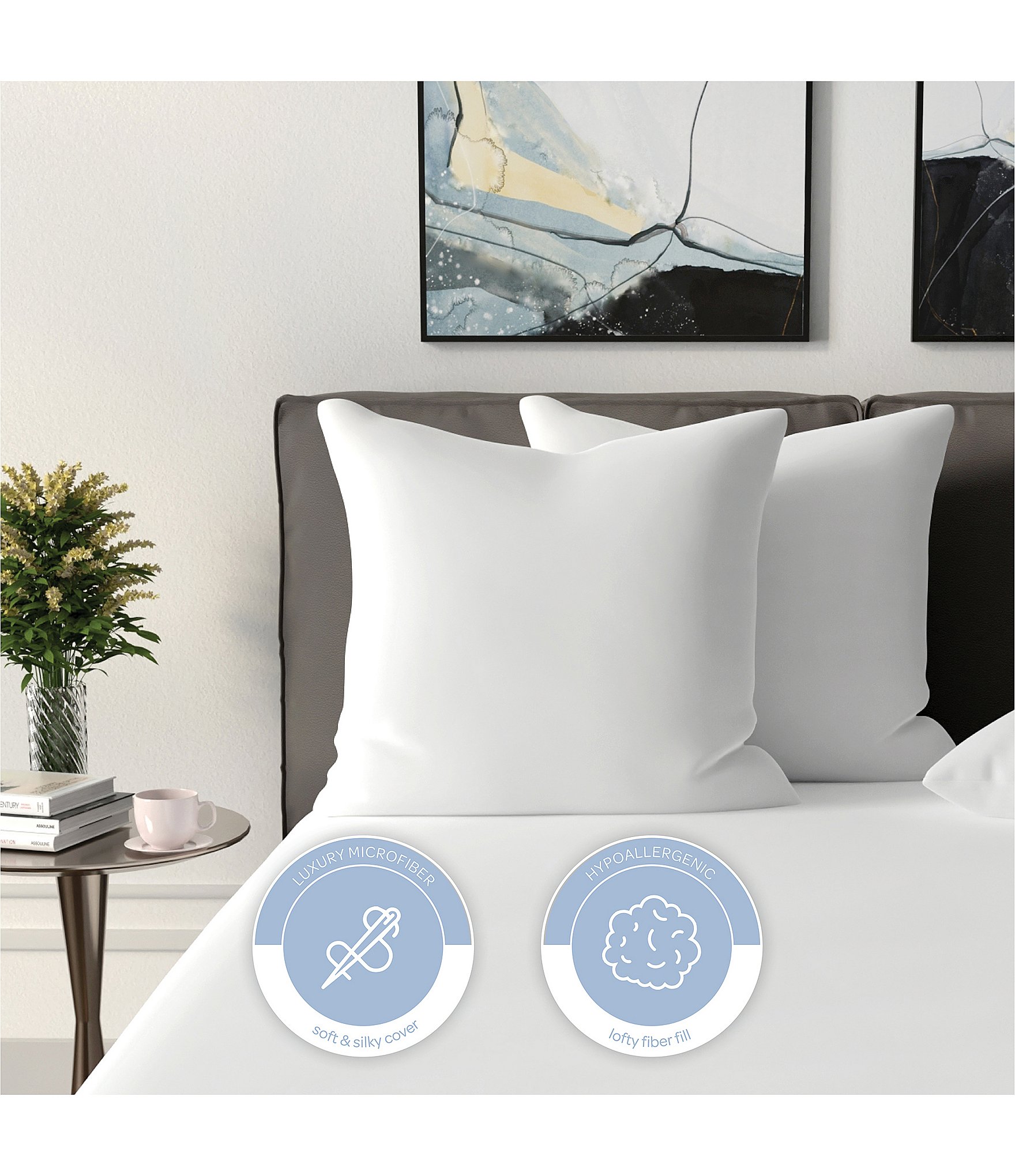 BodiPEDIC Fiber Filled Square Euro Pillow Insert, Set of 2