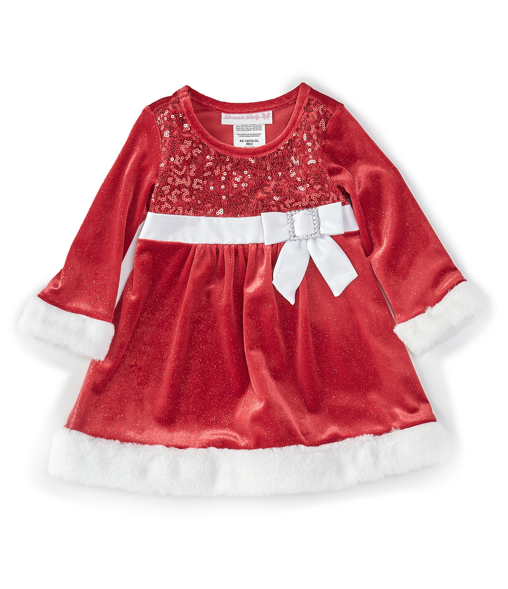 Bonnie Jean Baby Girls 3-24 Months Long-Sleeve Sequin-Embellished Santa ...