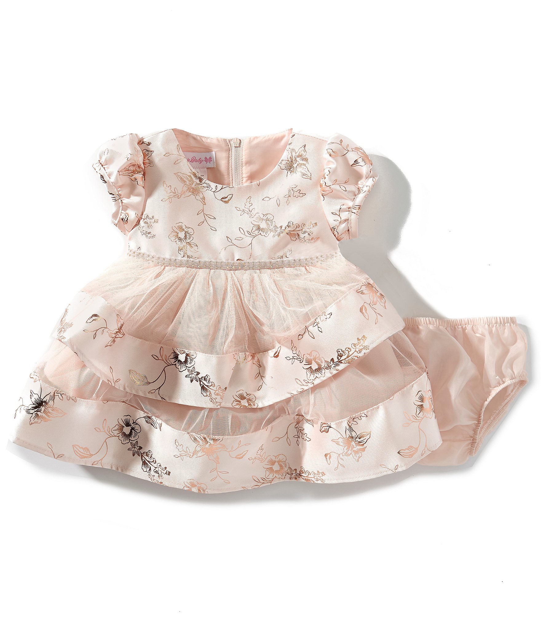 Bonnie Jean Baby Girls Cap-Sleeve Foiled/Mesh Fit-And-Flare Dress