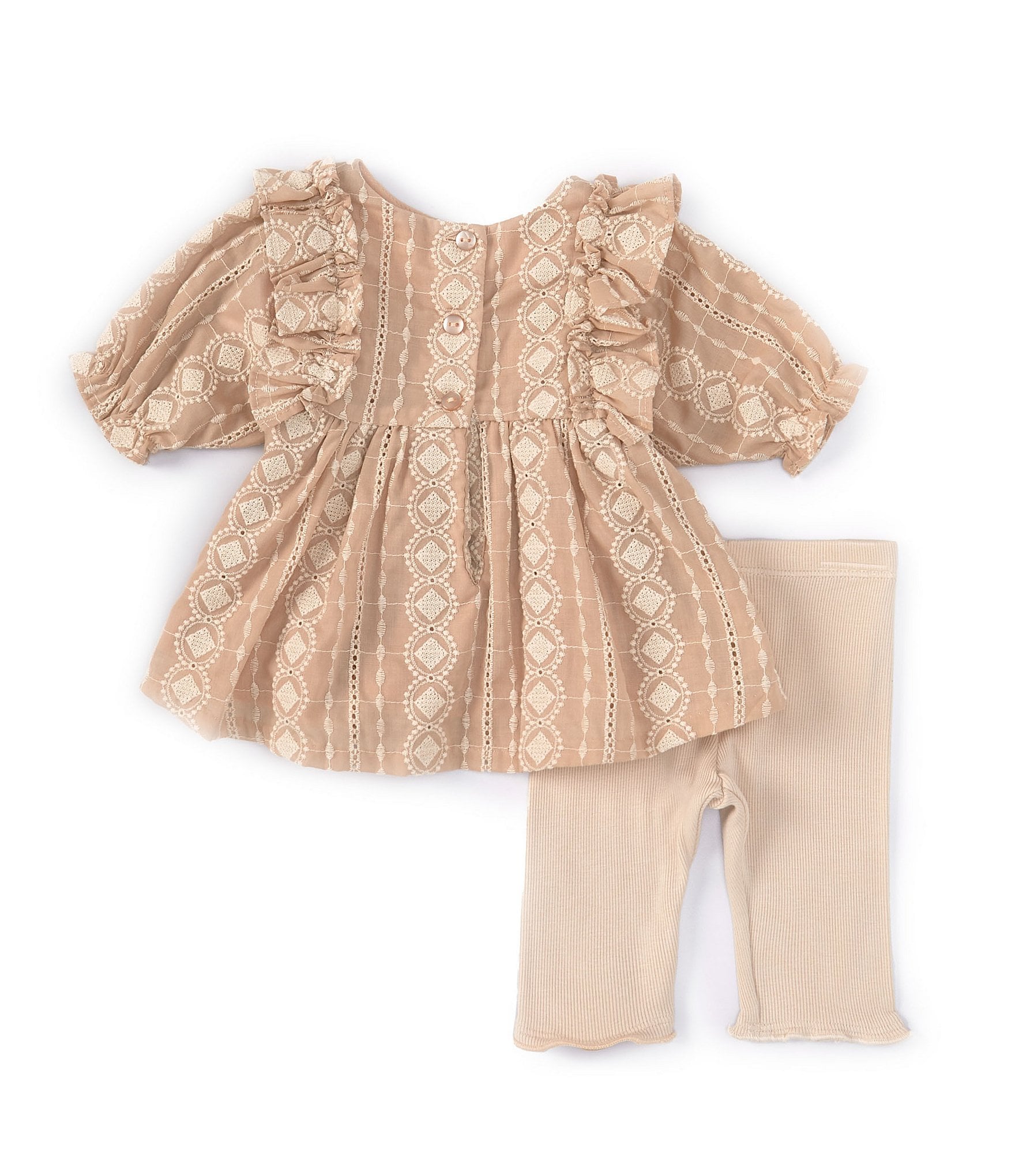 Bonnie Jean Baby Girls Newborn-24 Month Puff Sleeve Embroidered Top with Pinafore Capri Legging Set