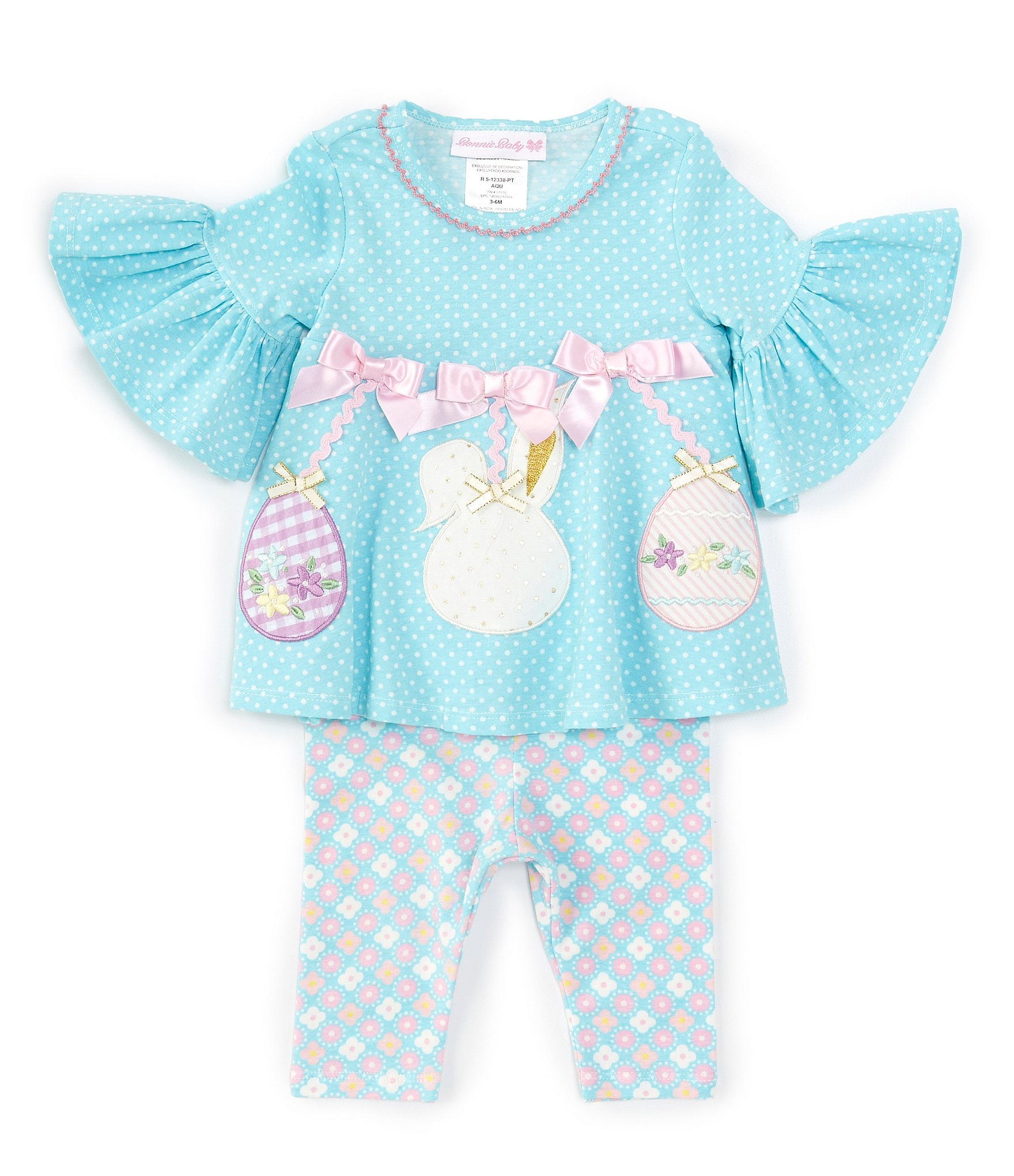 Bonnie Jean Baby Girls Newborn-24 Months 3/4 Sleeve Easter Egg Applique 2-Piece Set