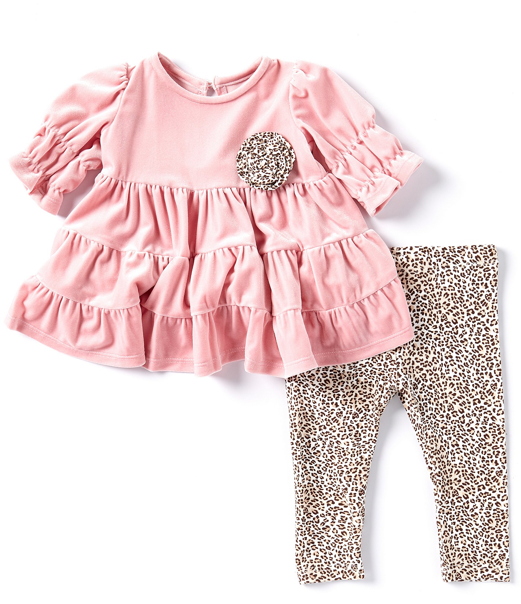 Bonnie Jean Baby Girls Newborn-24 Months 3/4-Sleeve Velvet Tunic Top & Leopard-Printed Knit Leggings Set