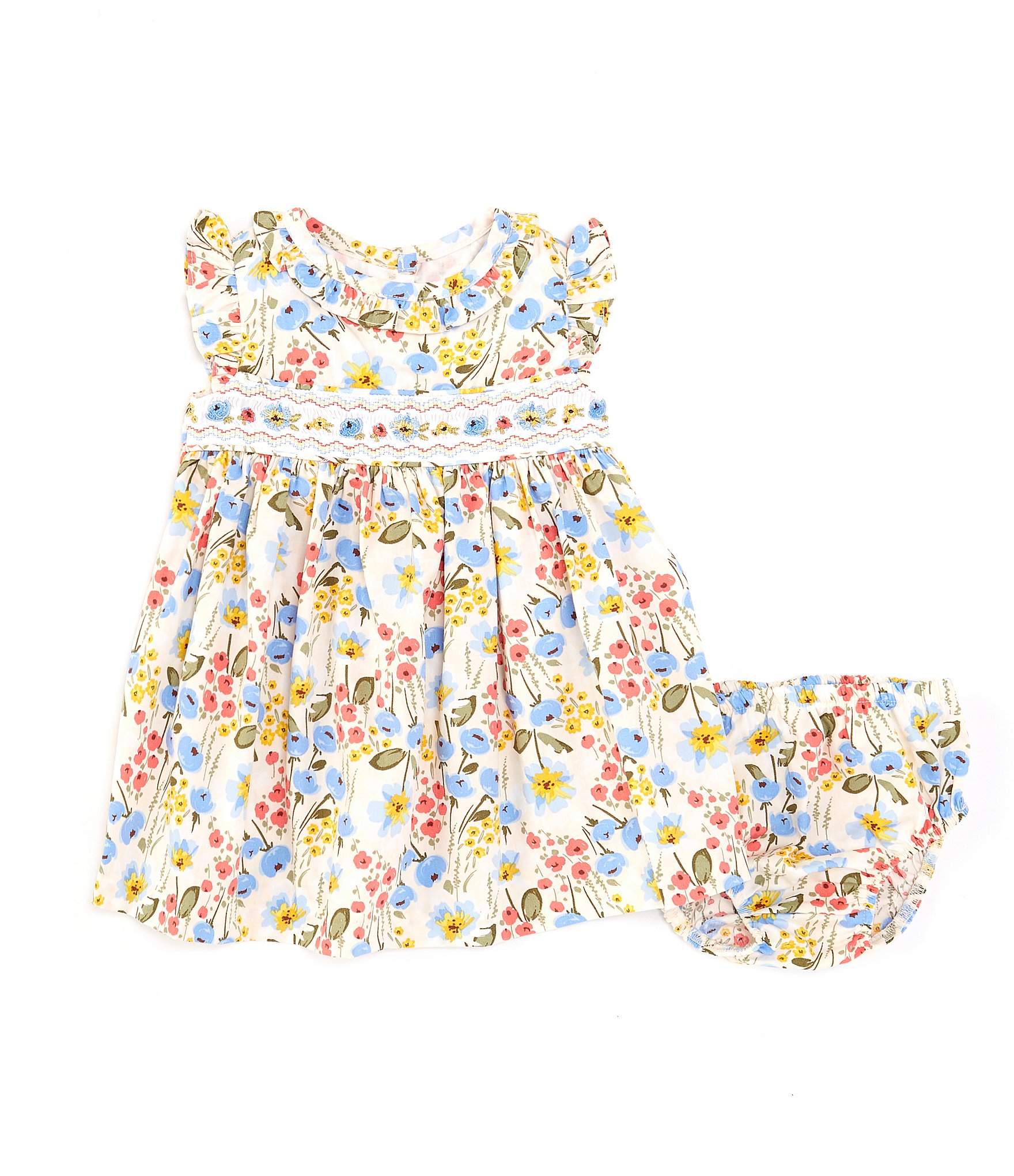 Bonnie Jean Baby Girls Newborn 24 Months Flutter Sleeve Floral Printed Fit And Flare Poplin Dress Dillard s