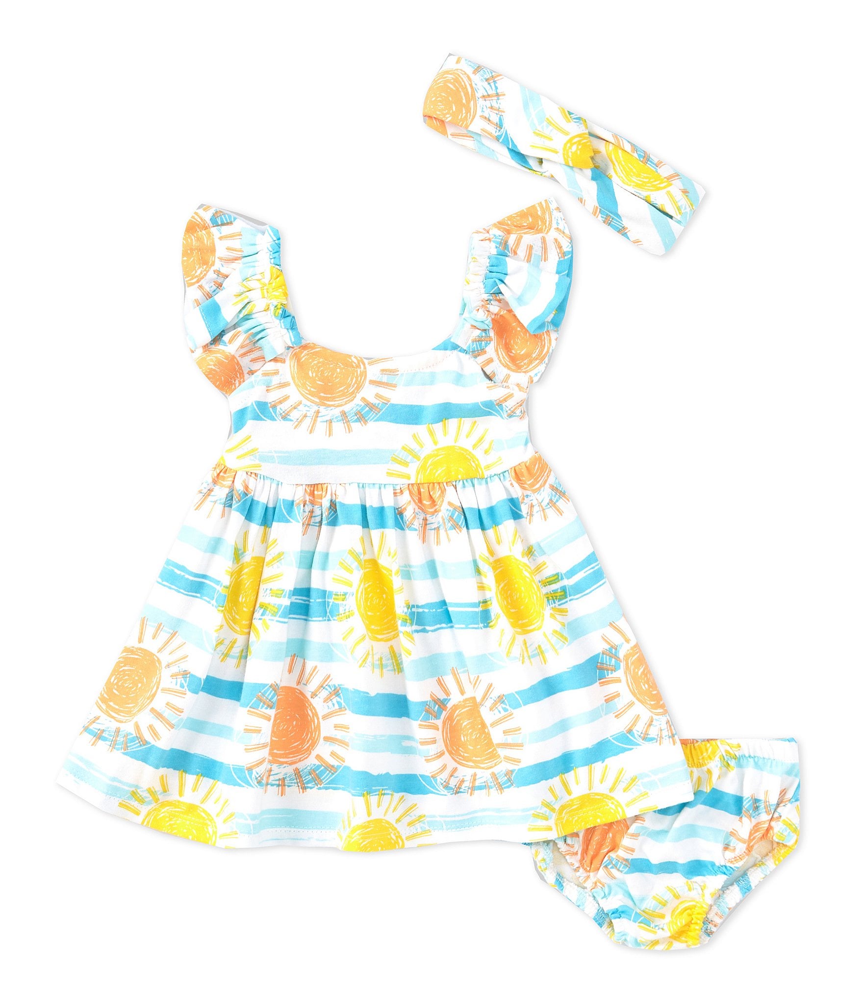 Bonnie Jean Baby Girls Newborn 24 Months Flutter Sleeve Mixed Media Sun Stripe Printed Fit Flare Knit Dress Dillard s