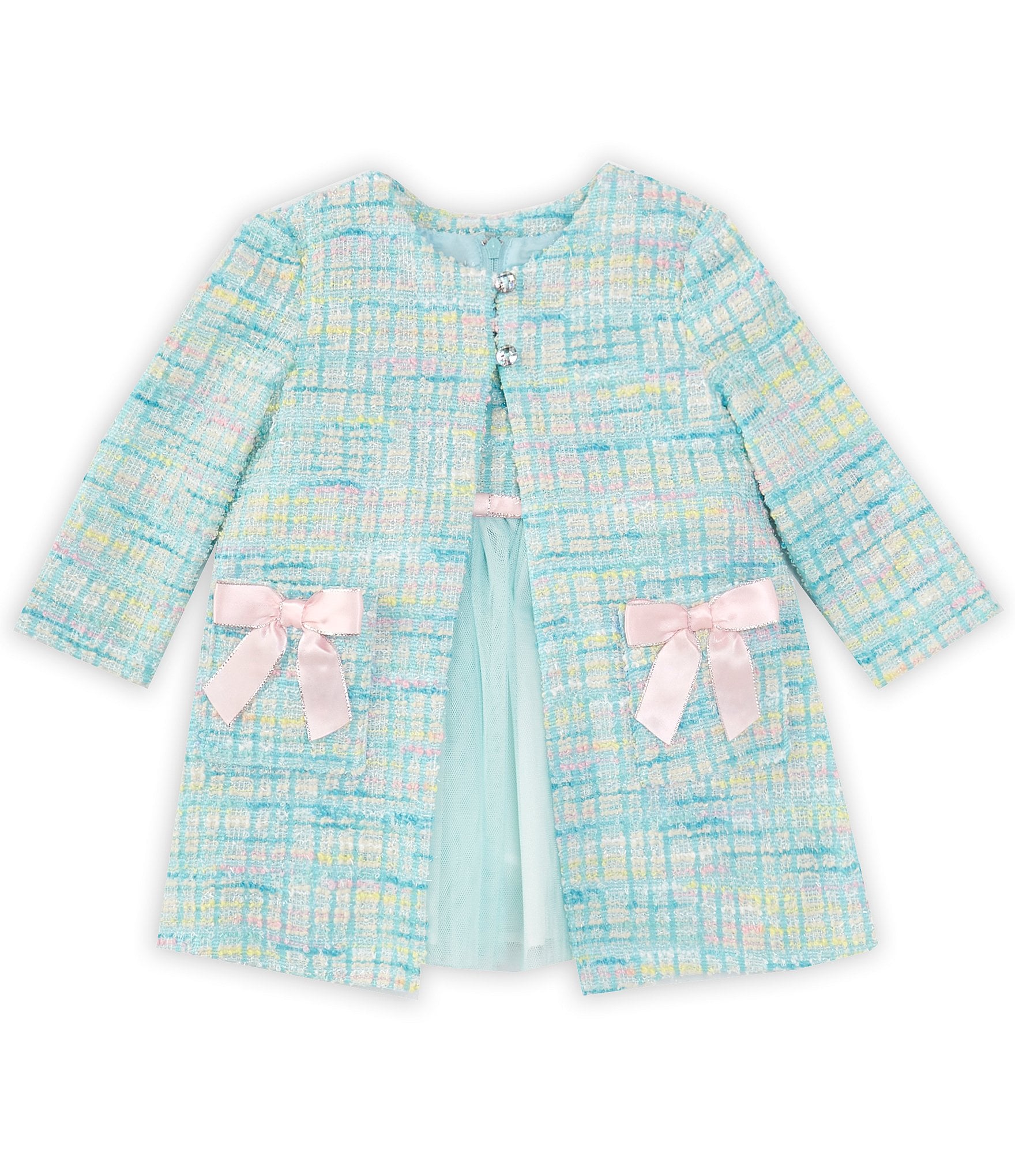 Mia Belle Girls Medium Long Buttoned Plaid with Faux Fur Cuffs Coat
