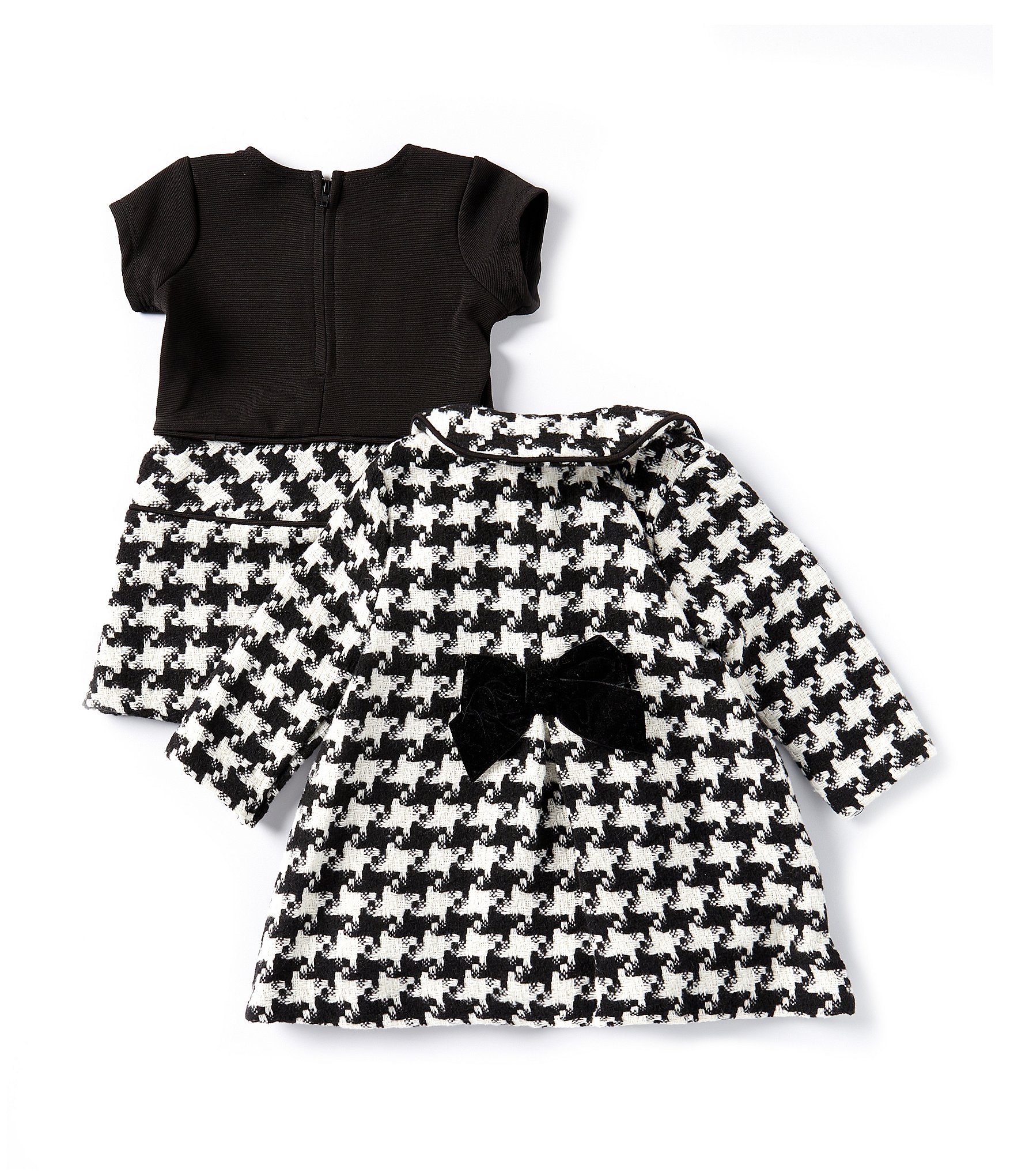 Bonnie Jean Baby Girls Newborn-24 Months Long-Sleeve Checked Boucle Coat & Short-Sleeve Knit-Ottoman/Checked Boucle Dress Set