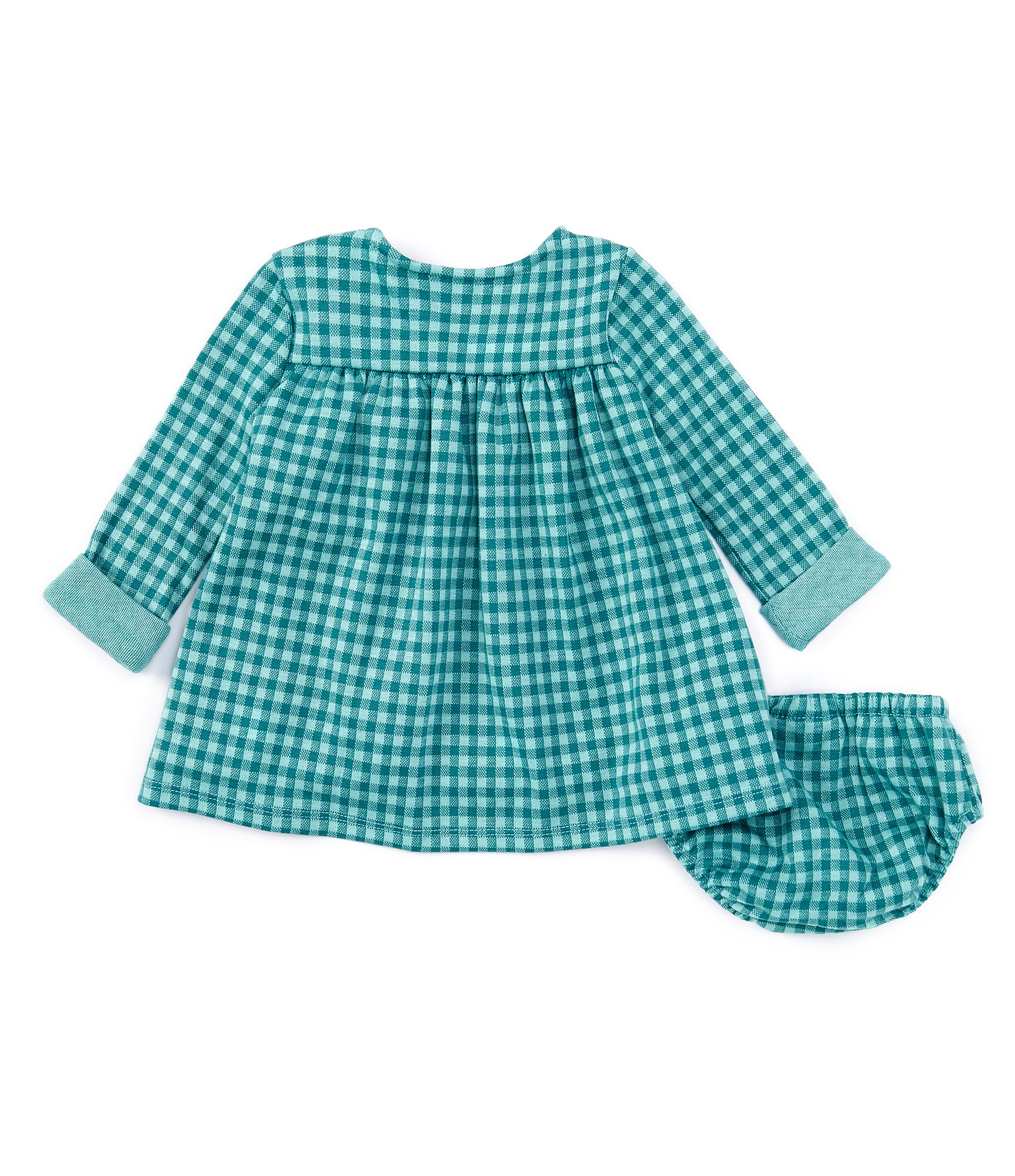 Bonnie Jean Baby Girls Newborn-24 Months Long-Sleeve Checked Patch-Pocket French Terry Float Dress