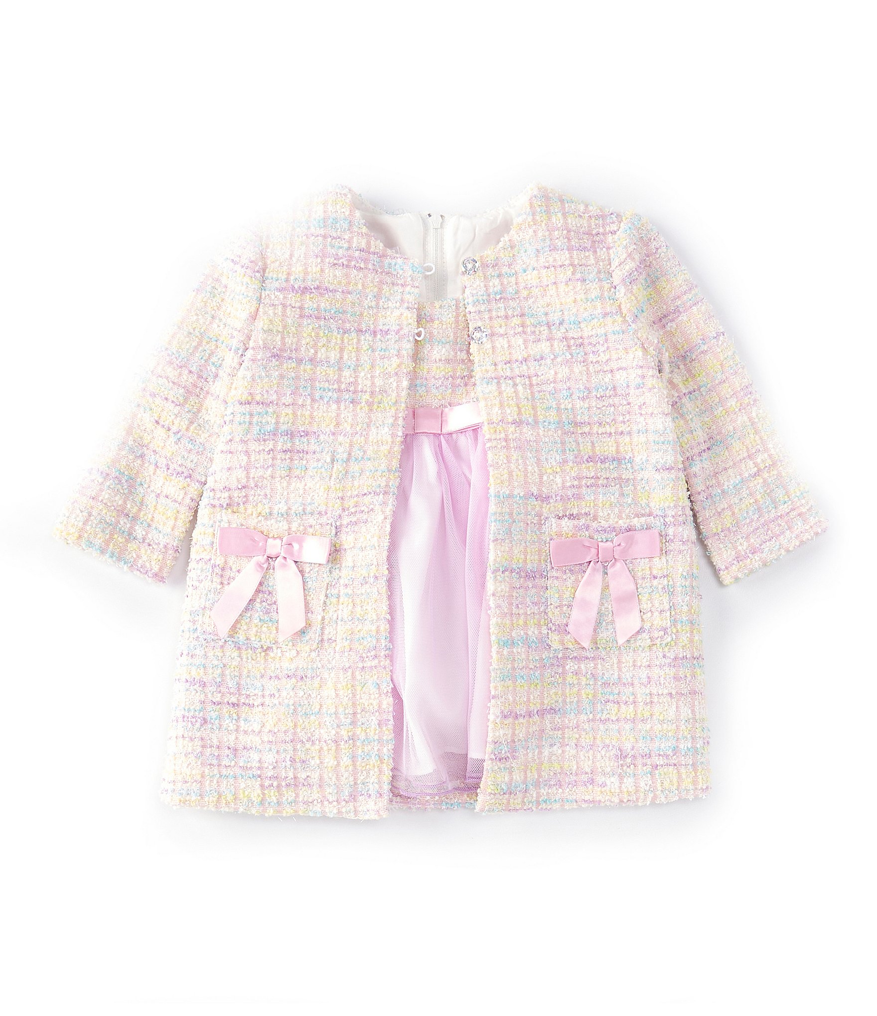 Bonnie Jean Baby Girls Newborn-24 Months Long-Sleeve Knit Boucle Coat &  Sleeveless Knit Boucle/Mesh Dress Set