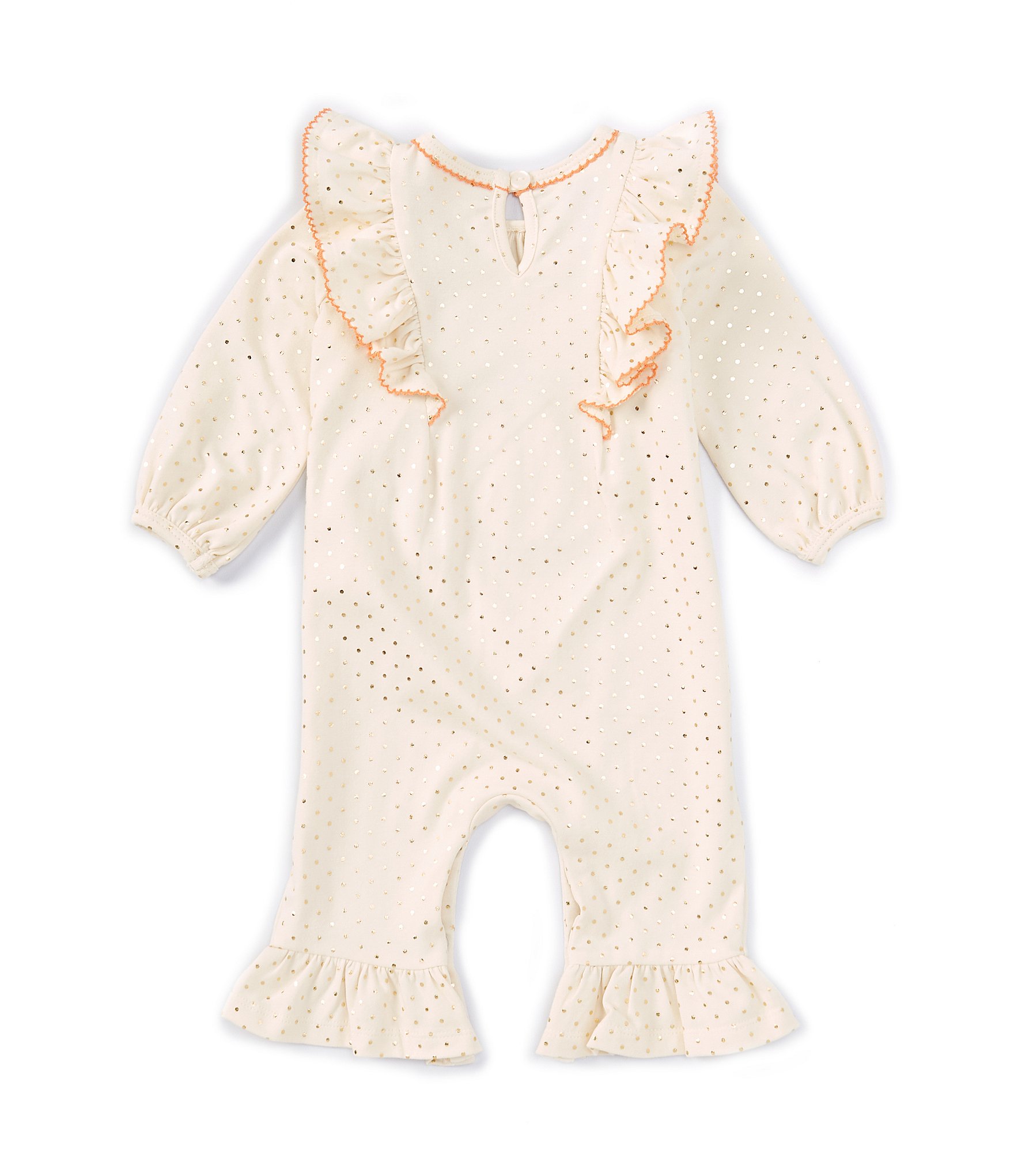 Bonnie Jean Baby Girls Newborn-24 Months Long Sleeve Pumpkin-Appliqued Foiled-Pin Dotted Knit Coverall