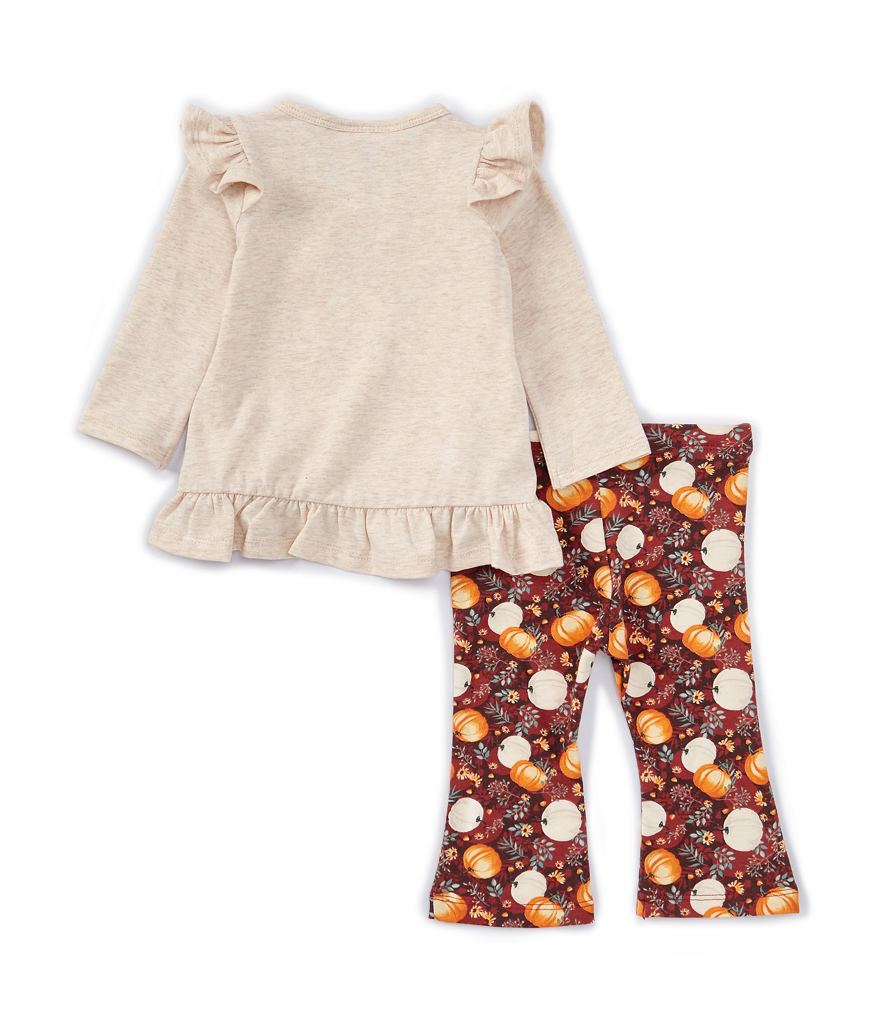 Bonnie Jean Baby Girls Newborn-24 Months Long-Sleeve Thanskgiving-Turkey-Appliqued Top & Pumpkin-Printed Leggings Set