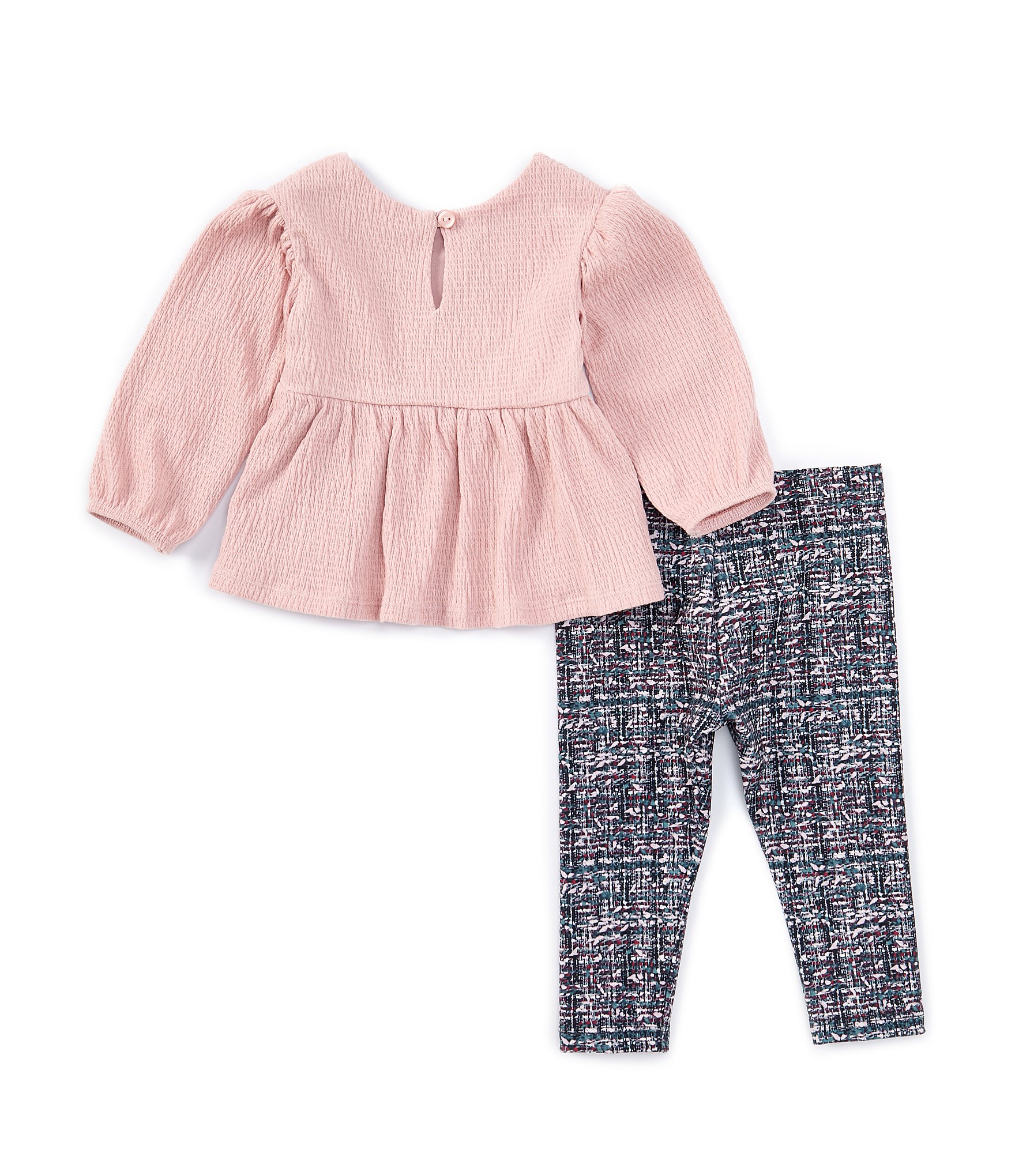 Bonnie Jean Baby Girls Newborn-24 Months Long-Sleeve Tonal-Star Textured-Knit Tunic Top & Patterned Scuba-Knit Pant Set