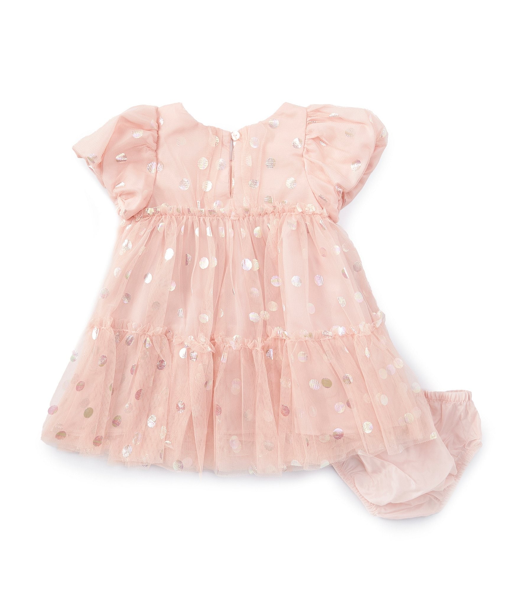 Bonnie Jean Baby Girls Newborn-24 Months Puffed-Sleeve Foiled-Dot Mesh Fit & Flare Dress