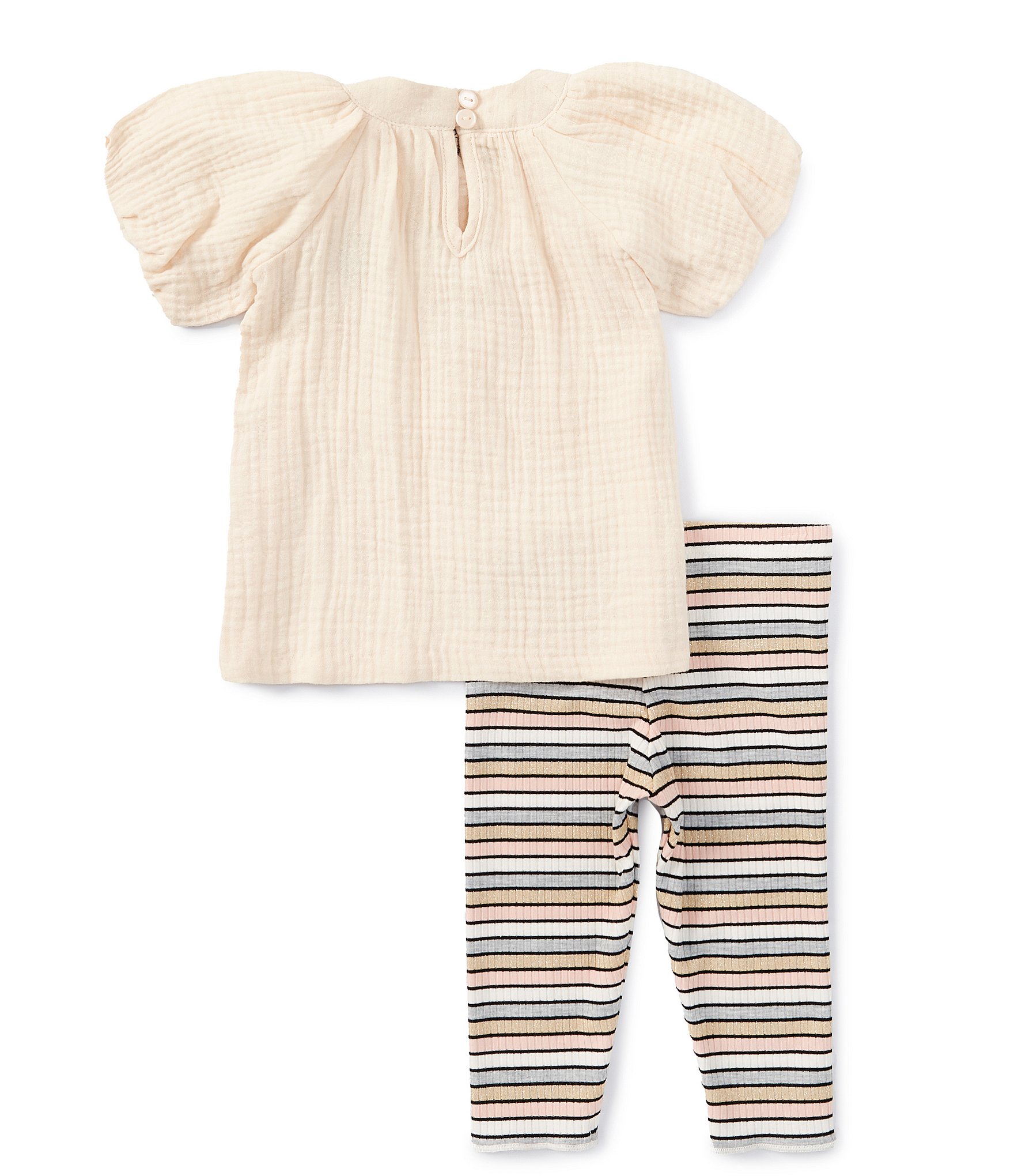 Bonnie Jean Baby Girls Newborn-24 Months Puffed Sleeve Gauze Top & Striped Lurex Rib-Knit Leggings Set