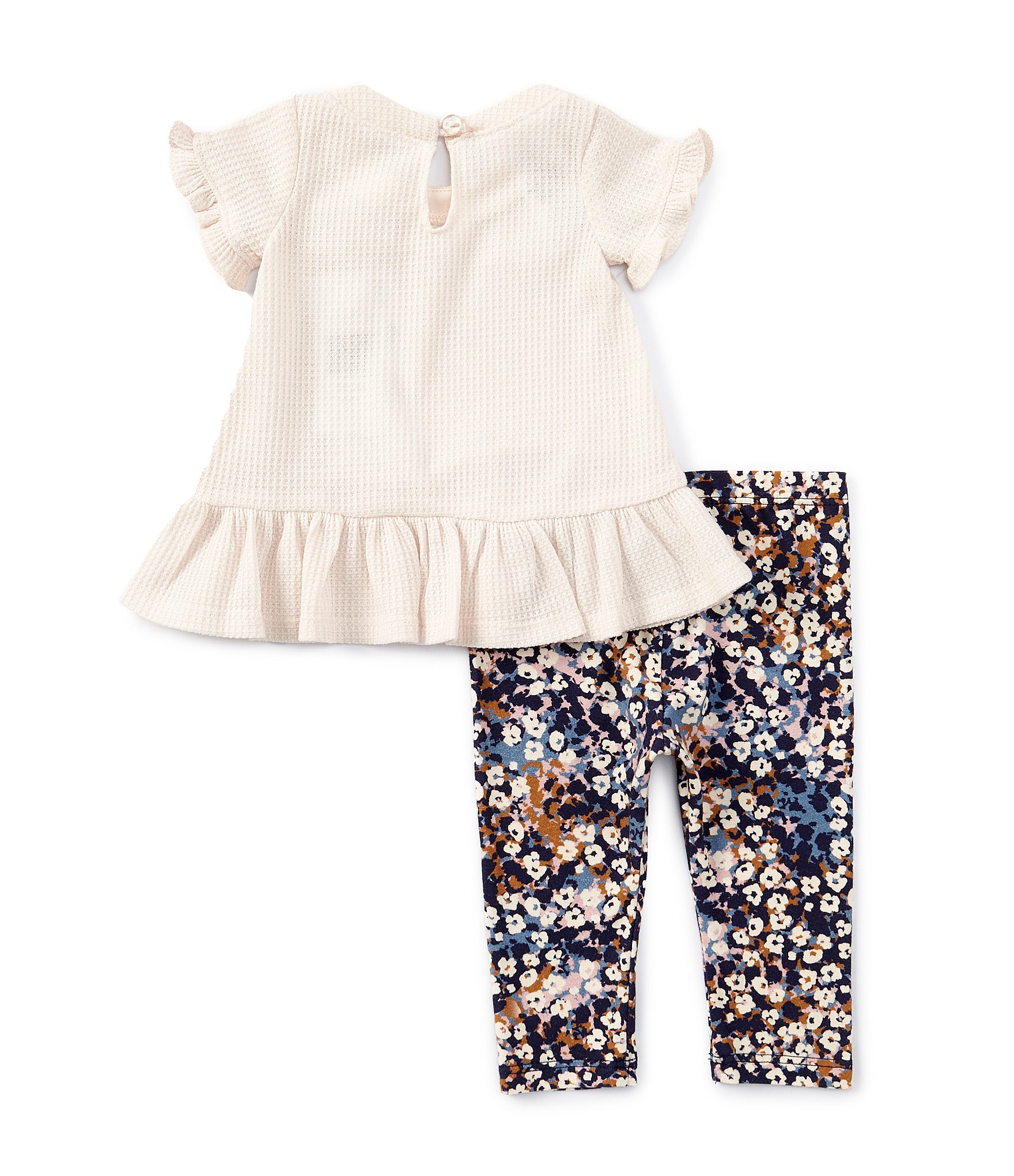 Bonnie Jean Baby Girls Newborn-24 Months Ruffle-Sleeve Textured-Knit Top & Printed Leggings Set