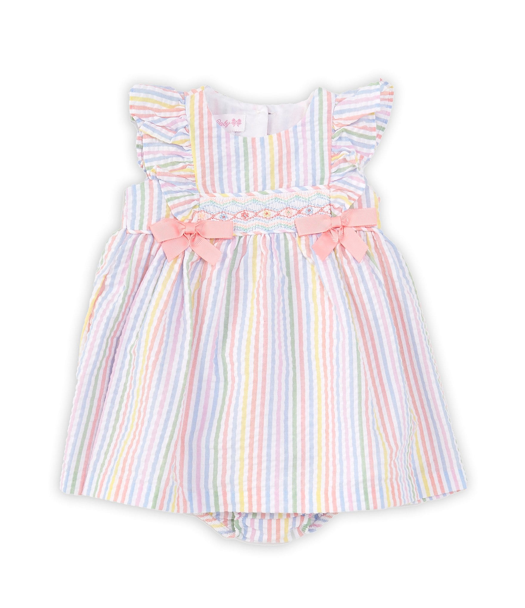 Bonnie Jean Baby Girls Newborn-24 Months Stripe Smocked Seersucker Flutter Sleeve Dress