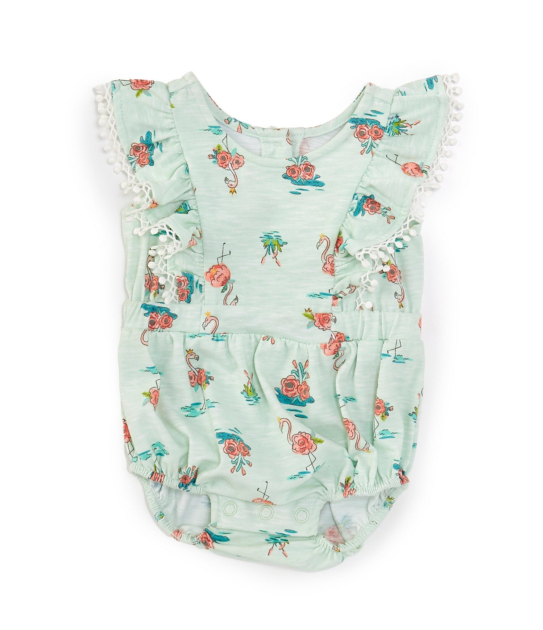 Bonnie Jean Baby Girls Newborn-9 Months Flutter Sleeve Flamingo-Printed Knit Bodysuit