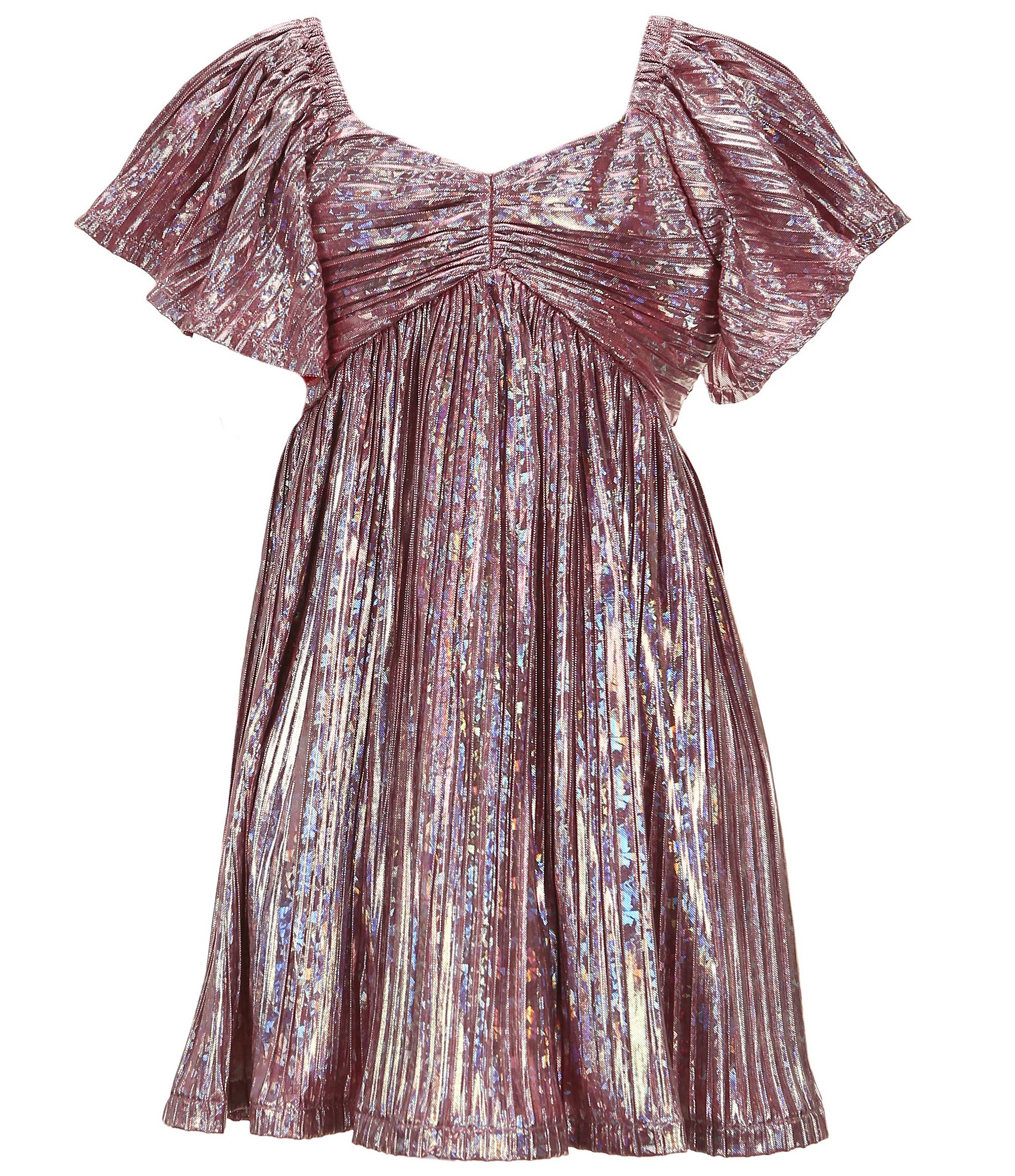 Bonnie Jean Big Girls 7 16 Flutter Sleeve Metallic Boudre Empire Waist Dress Dillard s