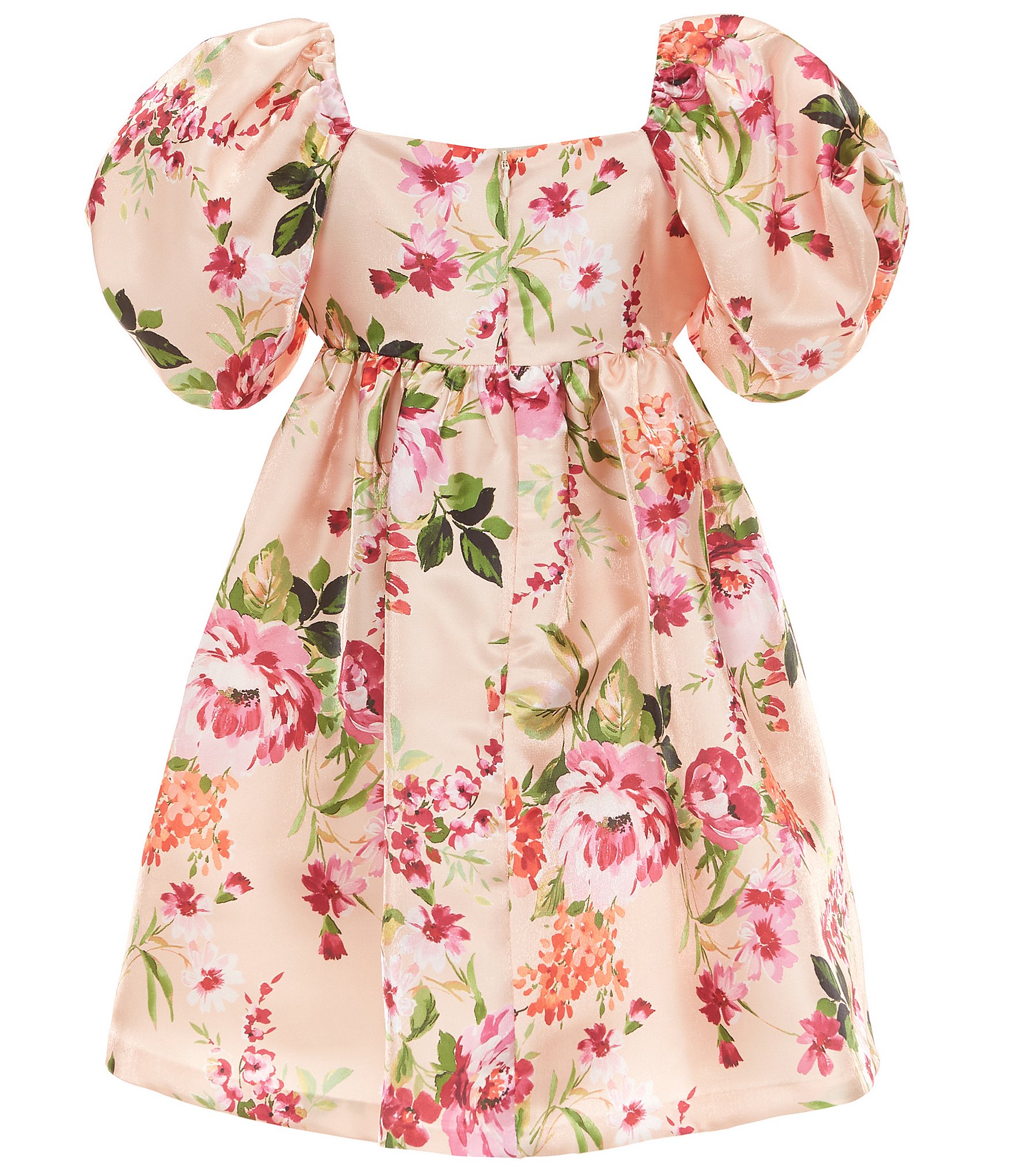 Bonnie Jean Big Girls Puff-Sleeve Floral Mikado Empire-Waist Dress