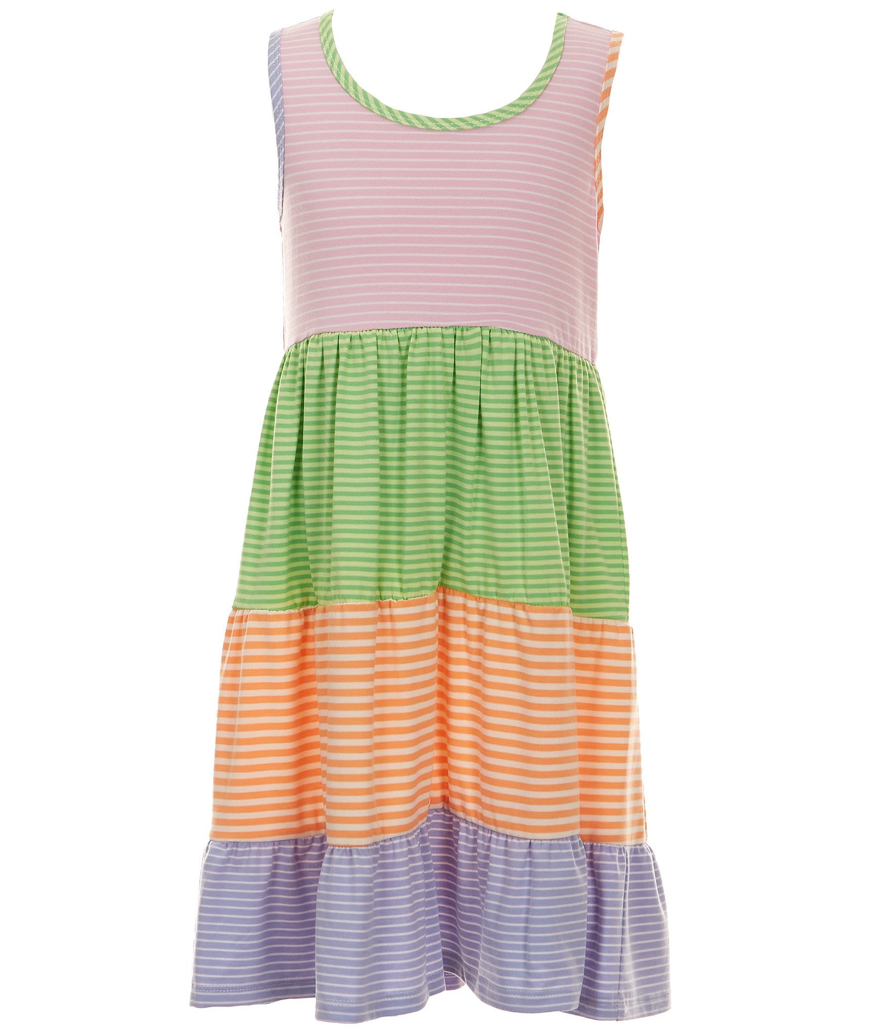 Bonnie Jean Big Girls 7-16 Family Matching Sleeveless Mixed Stripe/Colorblock Tiered Knit Dress