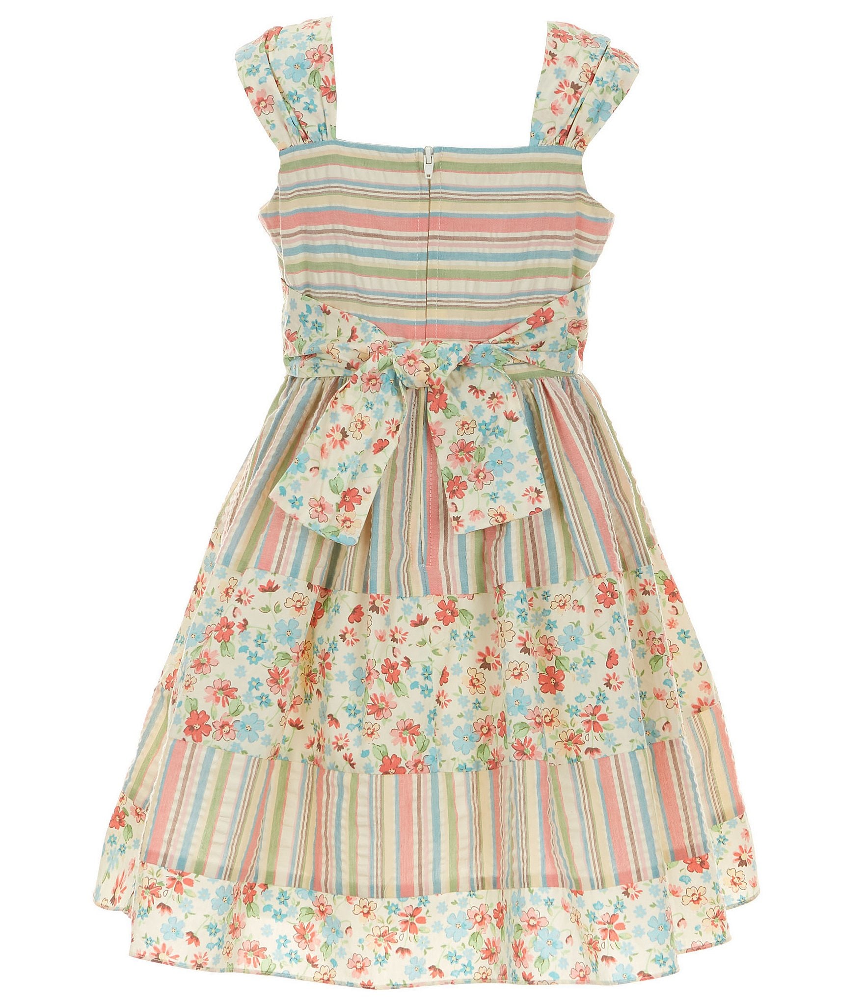 Bonnie Jean Big Girls 7-16 Sleeveless Striped/Floral Mixed-Media Dress