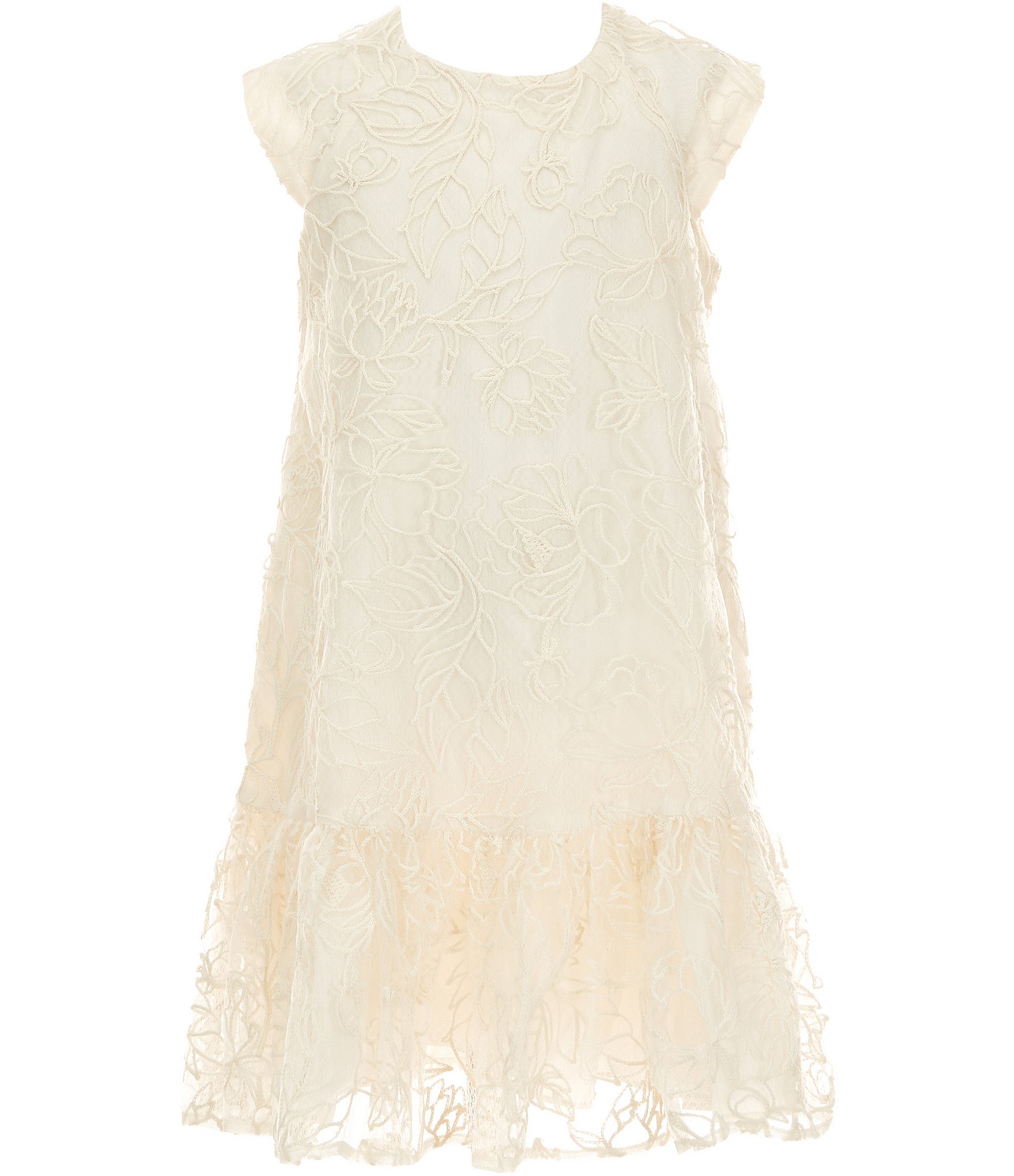 Bonnie Jean Big Girls Cap-Sleeve Embroidered Drop-Waist Dress