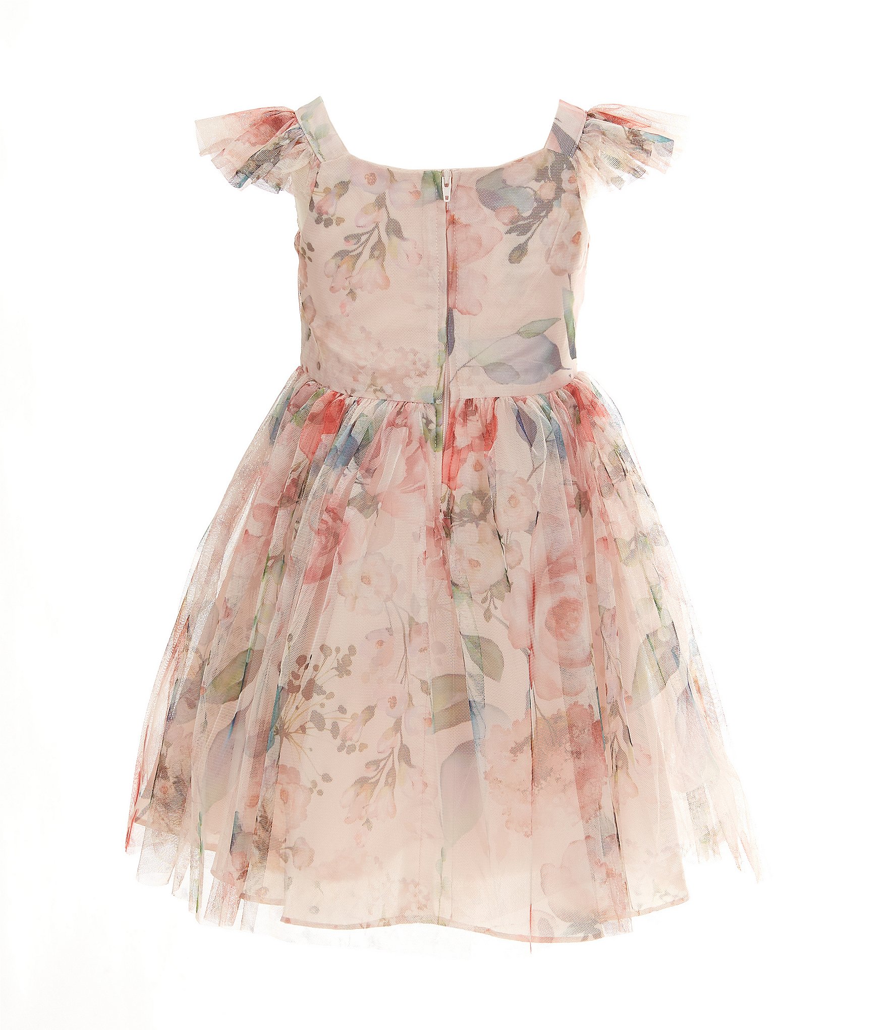 Bonnie Jean Little Girls 2T-4T Flutter Sleeve Floral-Printed Rolled Flower Applique Fit & Flare Dress