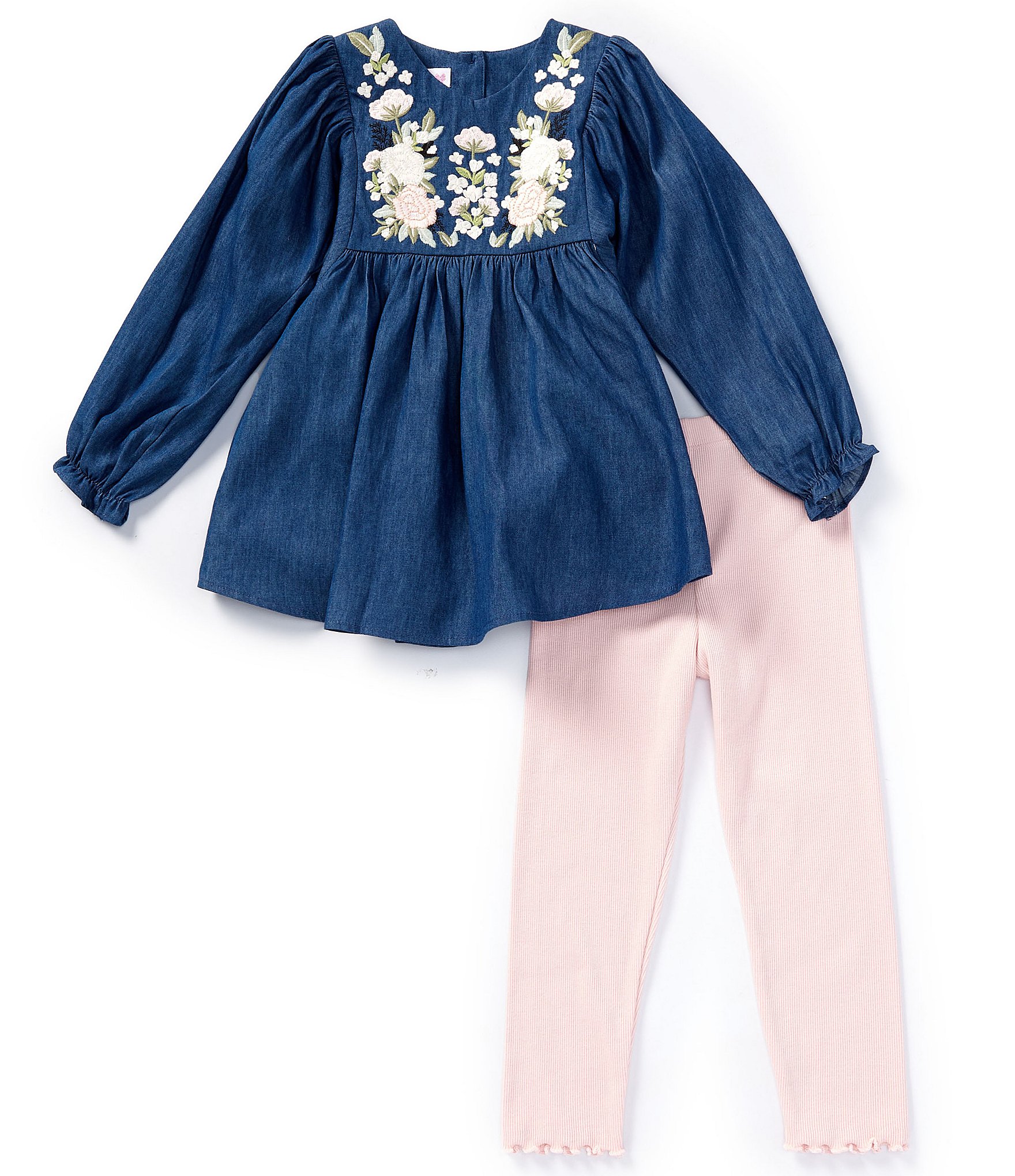 Bonnie Jean Little Girls 2T-4T Long Sleeve Embroidered Denim Fit And ...