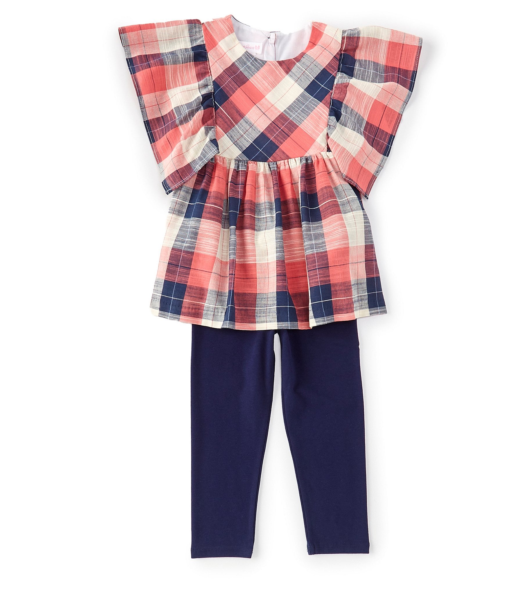 Bonnie Jean Little Girls 2T-6X Angel Sleeve Plaid Woven Top & Solid Knit Leggings Set