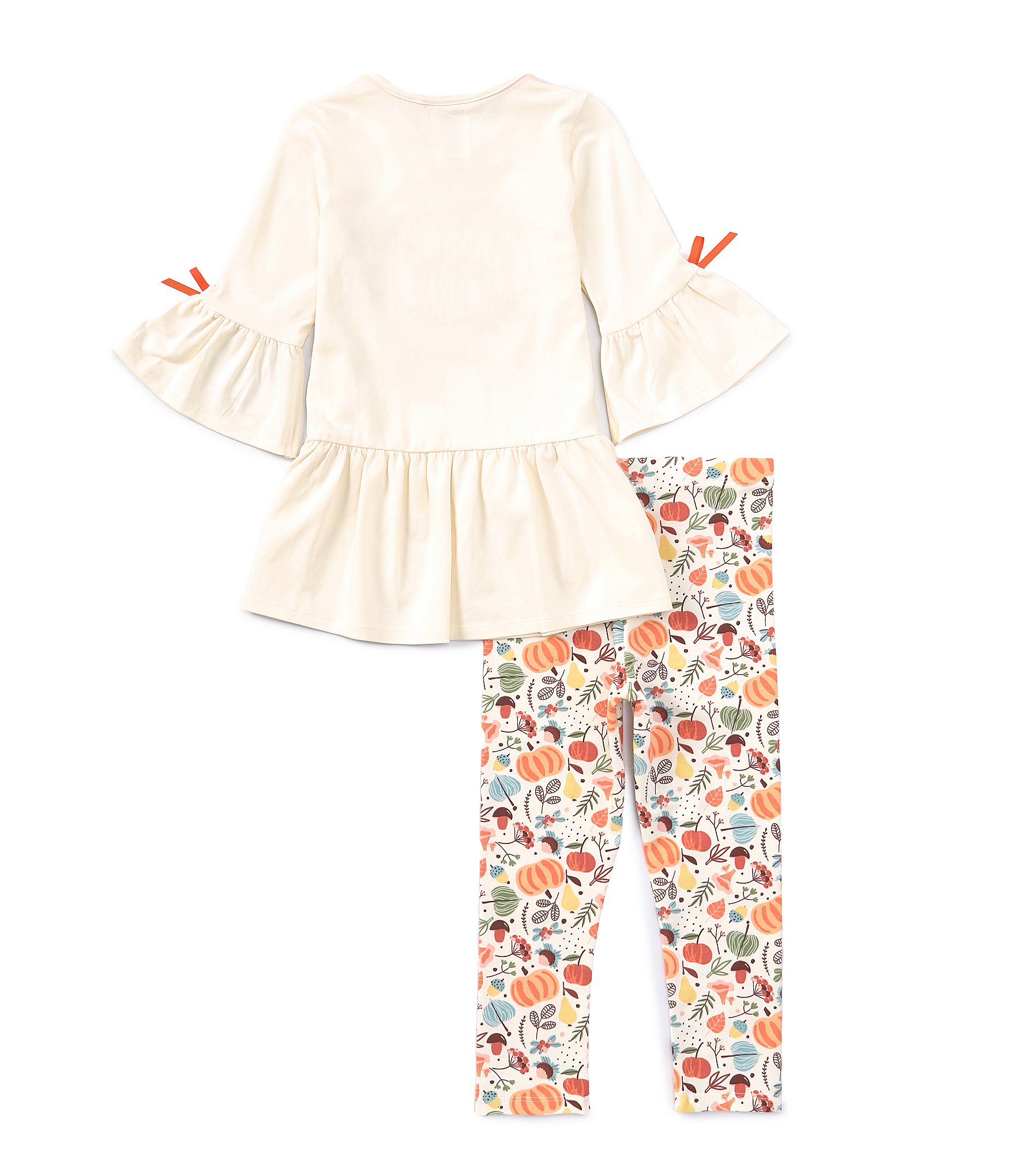 Bonnie Jean Little Girls 2T-6X Bell Sleeve Pumpkin-Applique Top & Printed Leggings Set