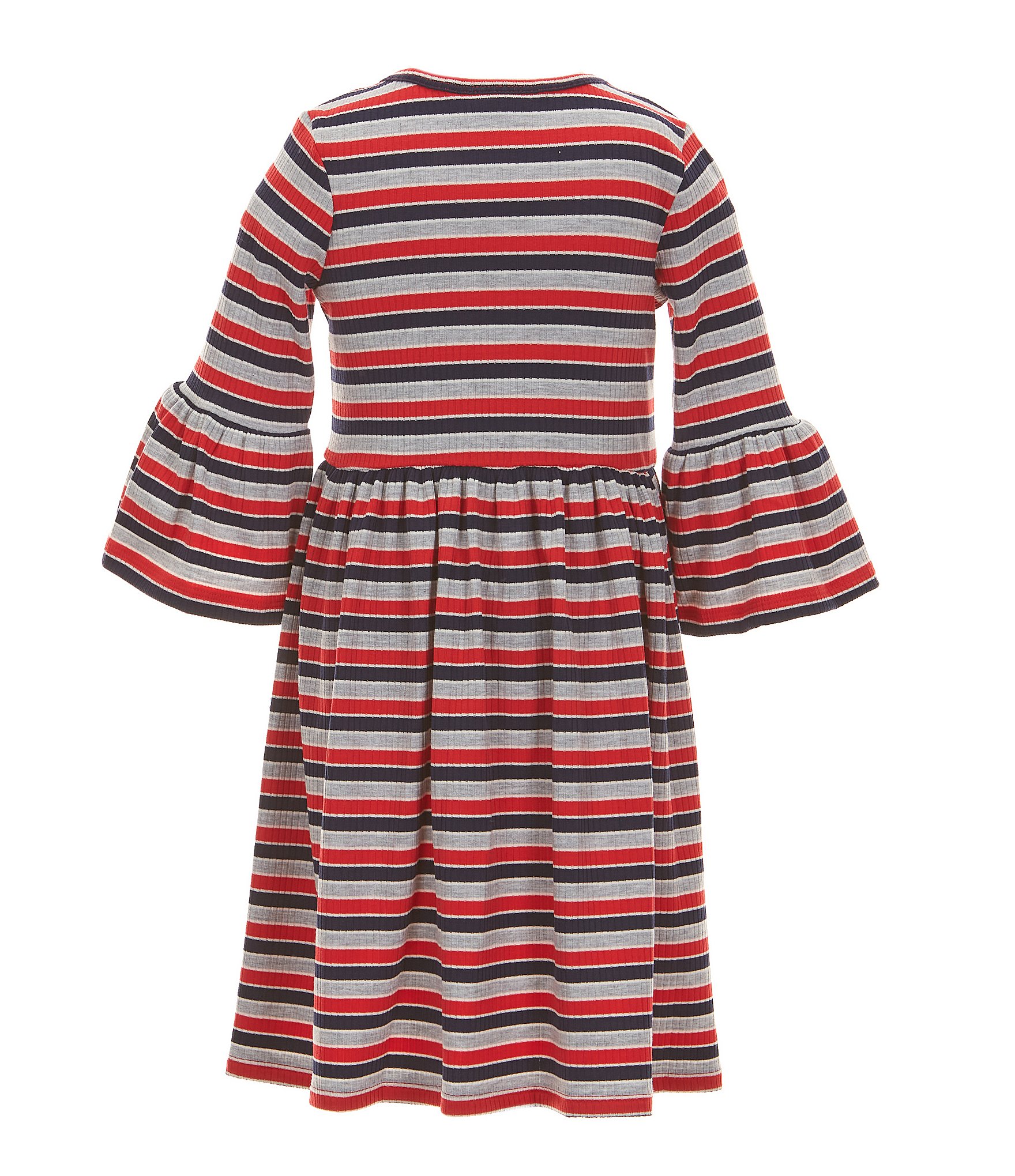 Bonnie Jean Little Girls 2T-6X Bell-Sleeve Striped Rib-Knit Fit-And-Flare Dress