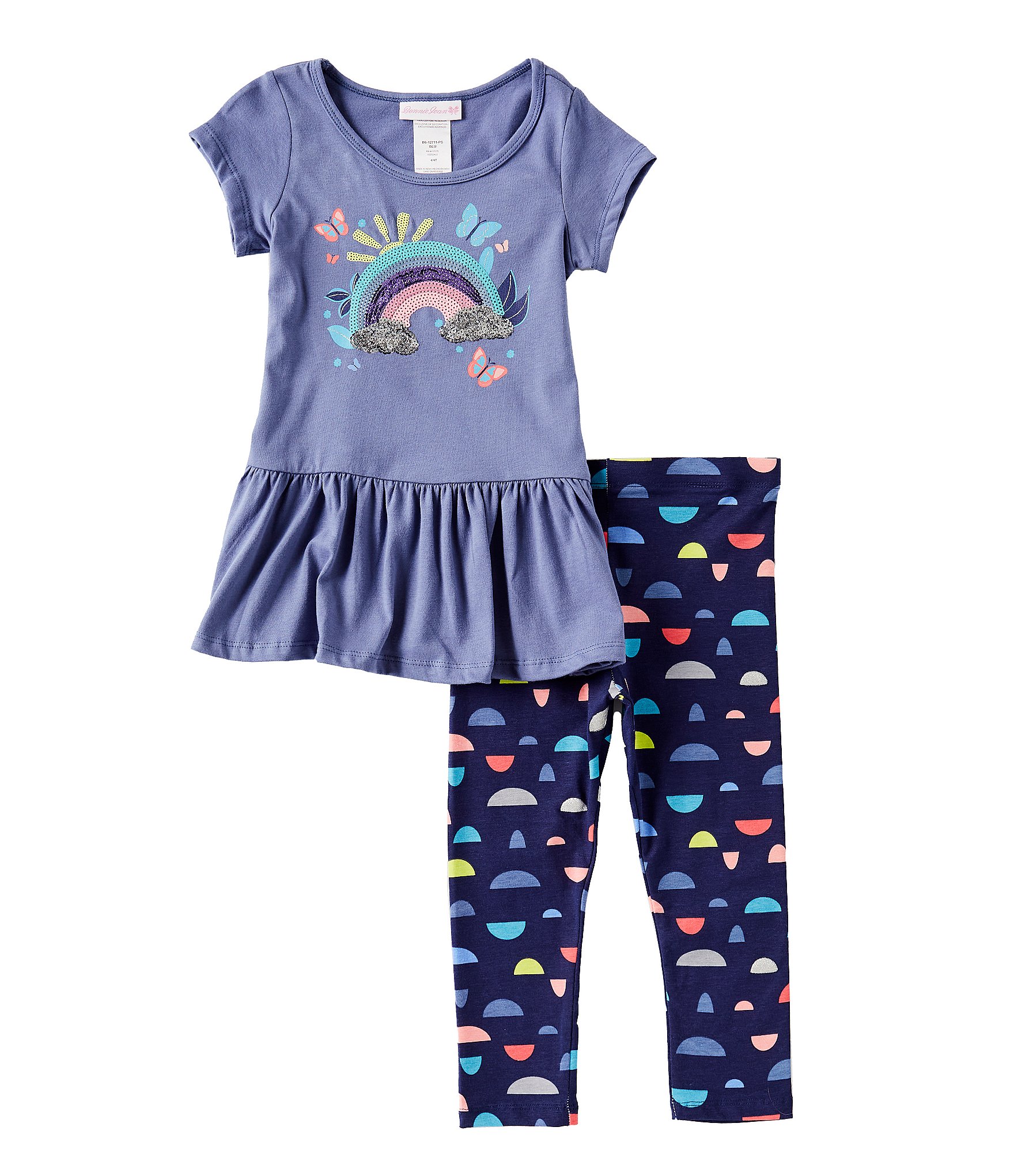 Bonnie Jean Little Girls 2T-6X Cap Sleeve Sequin-Embellished Glitter-Accented Dress & Printed Leggings Set