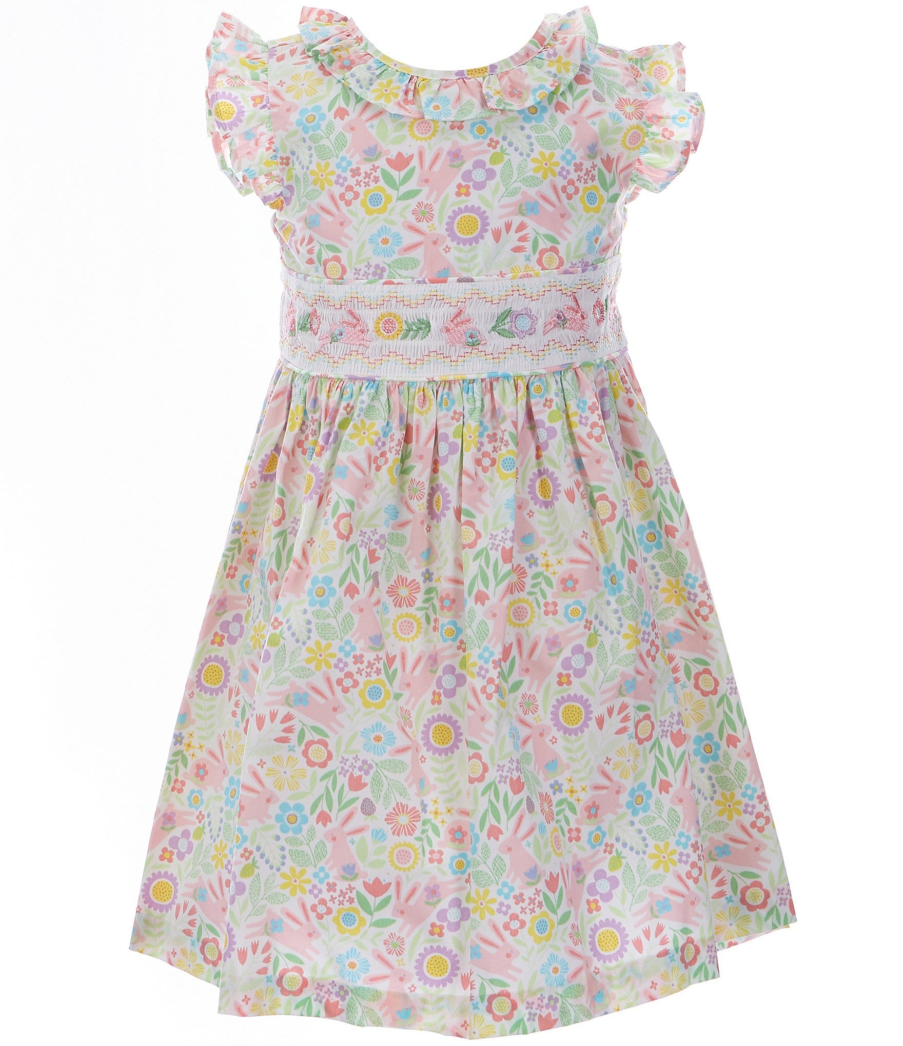 Bonnie Jean Little Girls 2T-6X Flutter-Sleeve Easter Bunny/Floral-Print ...