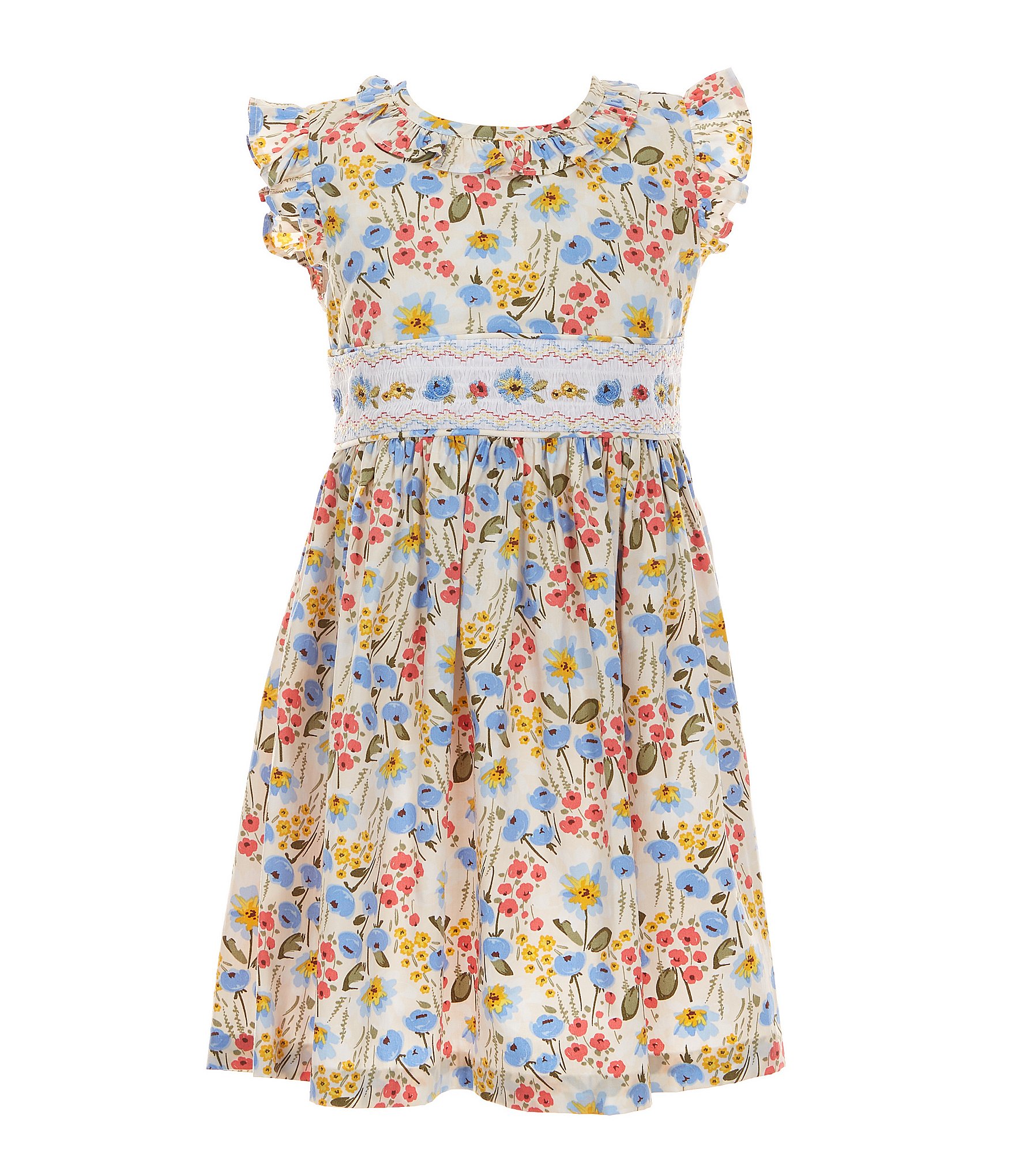 Bonnie Jean Little Girls 2T-6X Flutter-Sleeve Floral-Printed Fit-And-Flare Poplin Dress