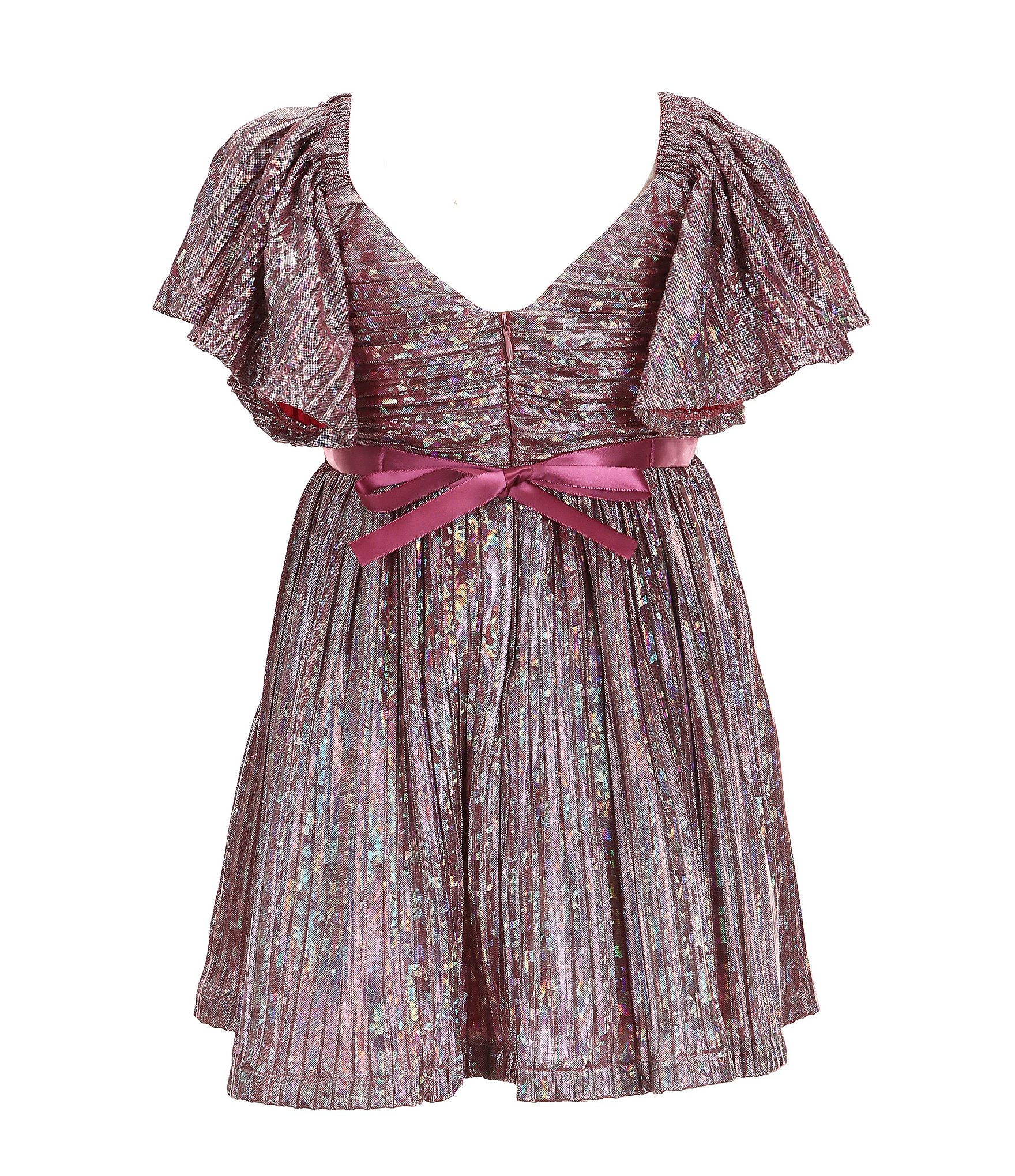 Bonnie Jean Little Girls 2T-6X Flutter Sleeve Metallic Boudre Empire-Waist Dress