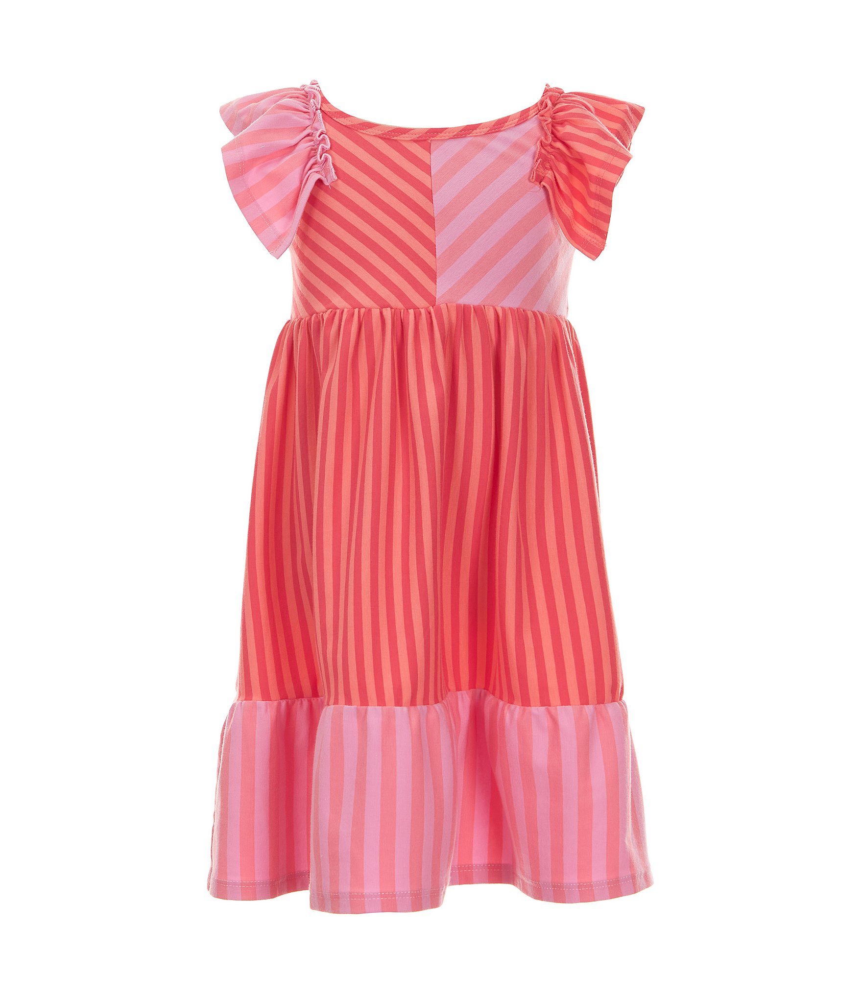 Bonnie Jean Little Girls 2T-6X Flutter Sleeve Mixed-Stripe Empire-Waist Knit Dress