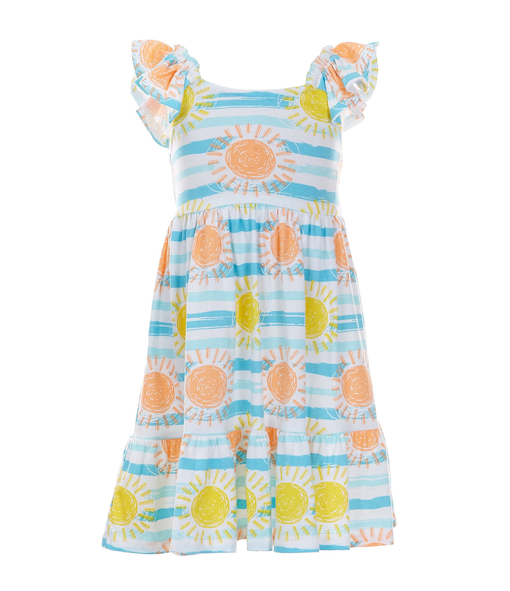 Bonnie Jean Little Girls 2T-6X Flutter Sleeve Sun/Striped-Print Fit & Flare Dress