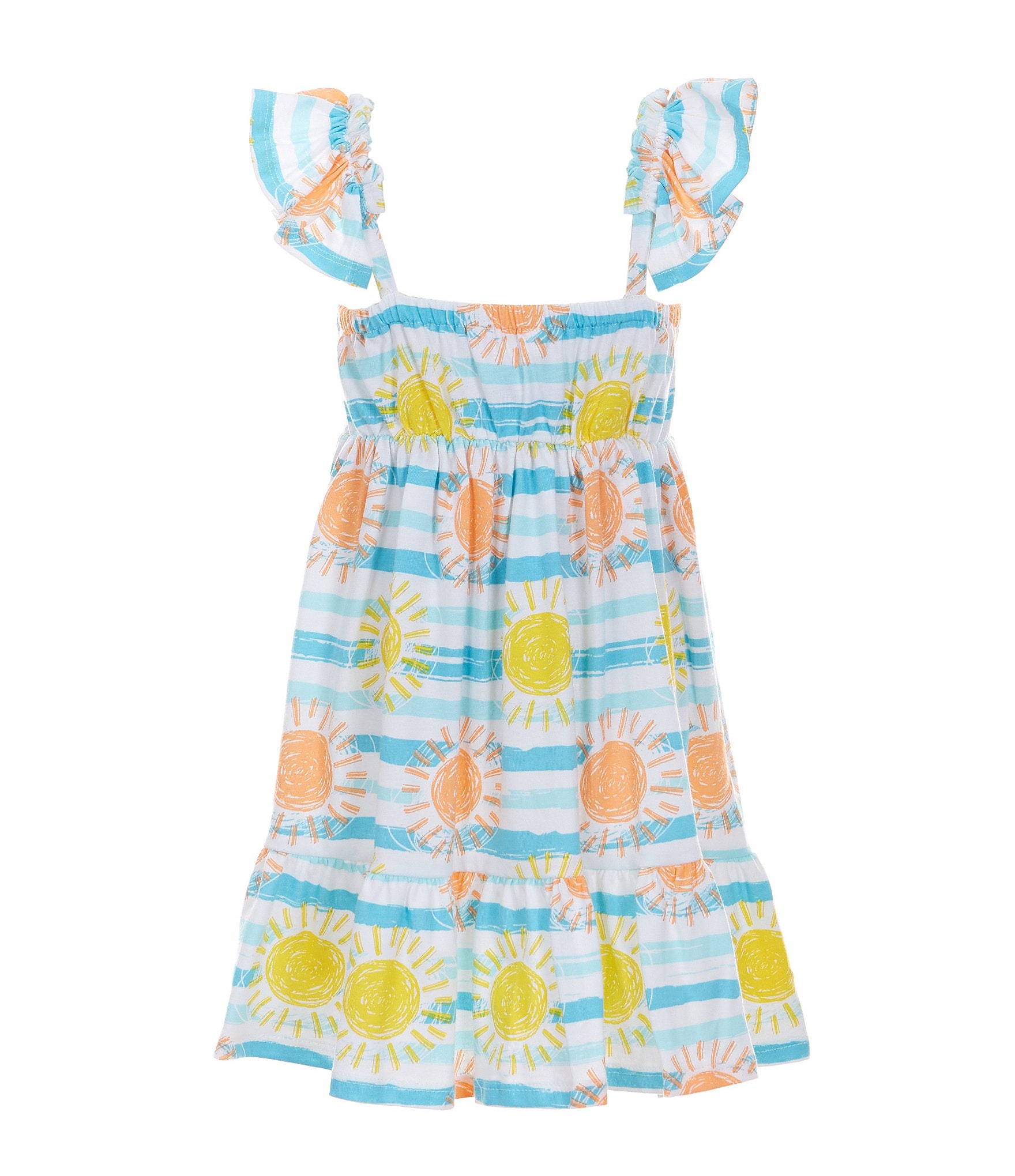 Bonnie Jean Little Girls 2T-6X Flutter Sleeve Sun/Striped-Print Fit & Flare Dress