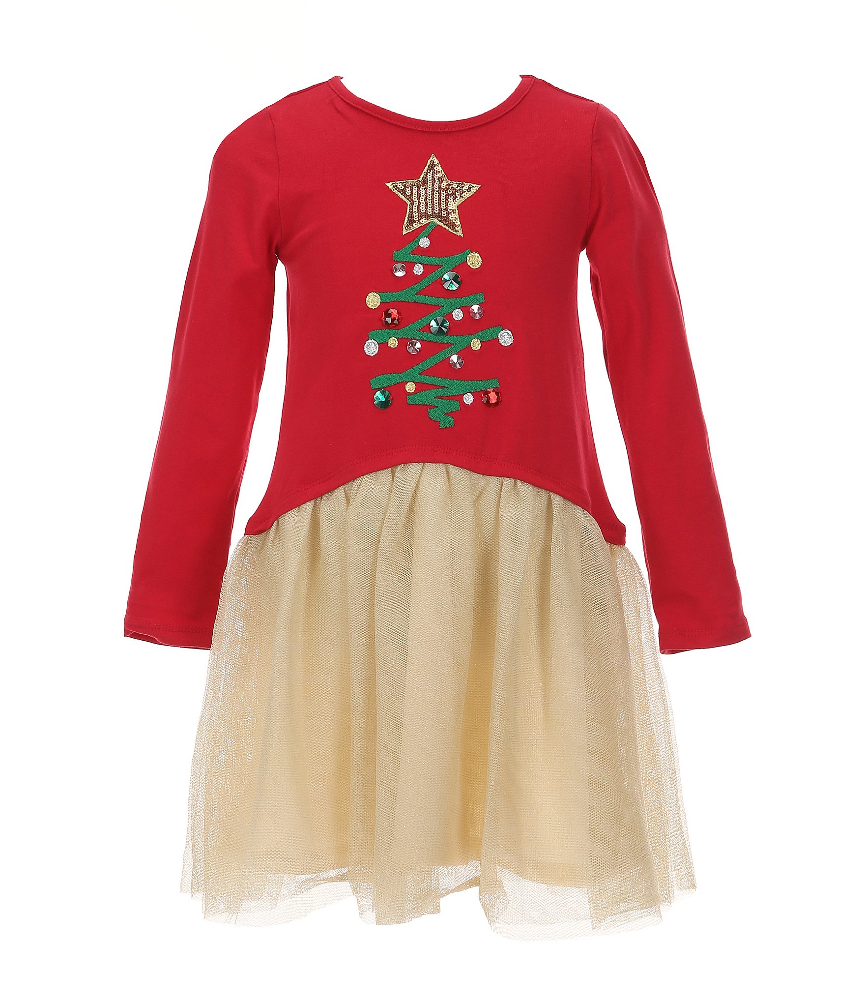 Bonnie Jean Little Girls 2T 6X Long Sleeve Christmas Tree Applique Color Block Dress 3T