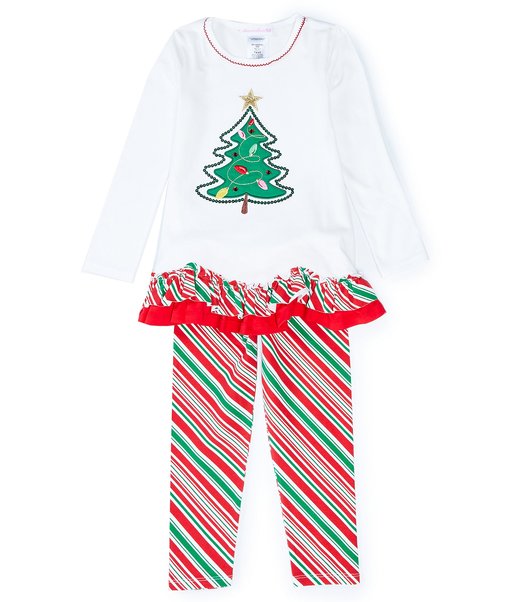 Bonnie Jean Little Girls 2T-6X Long Sleeve Christmas Tree Appliqued ...