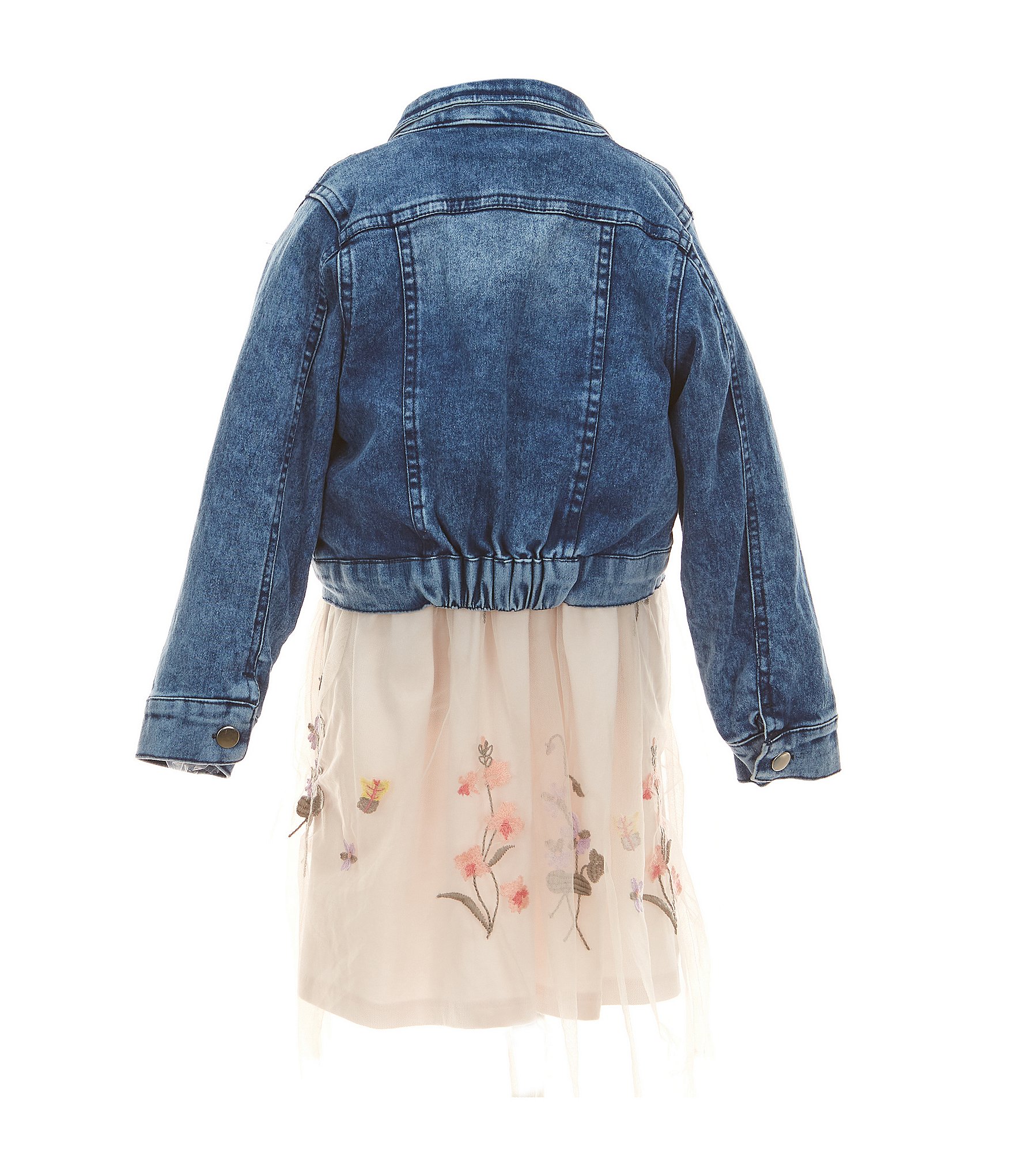 Bonnie Jean Little Girls 2T-6X Long Sleeve Denim Jacket & Floral-Embroidered Mesh Dress Set