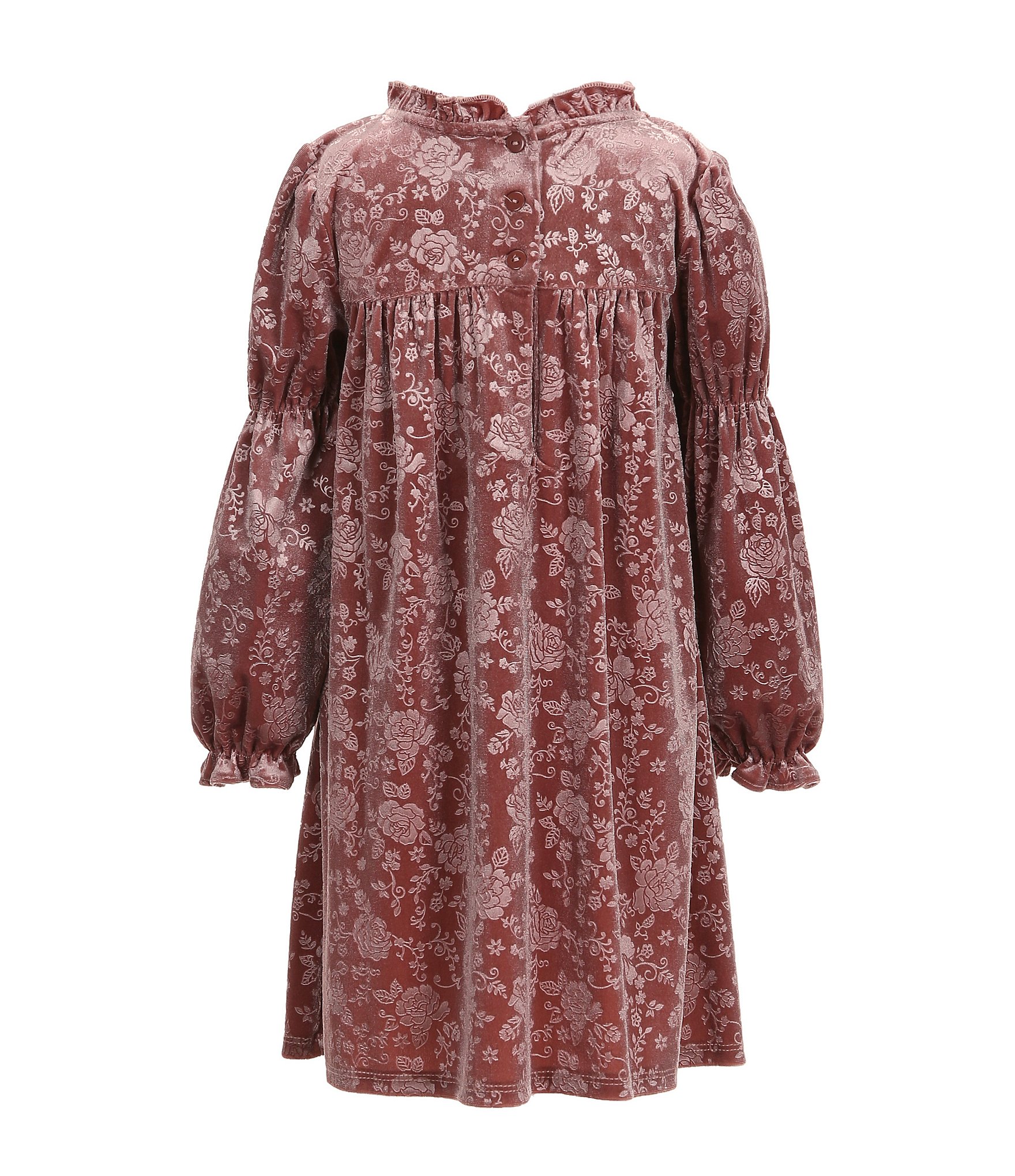 Bonnie Jean Little Girls 2T-6X Long Sleeve Embossed Floral-Pattern Empire Waist Dress