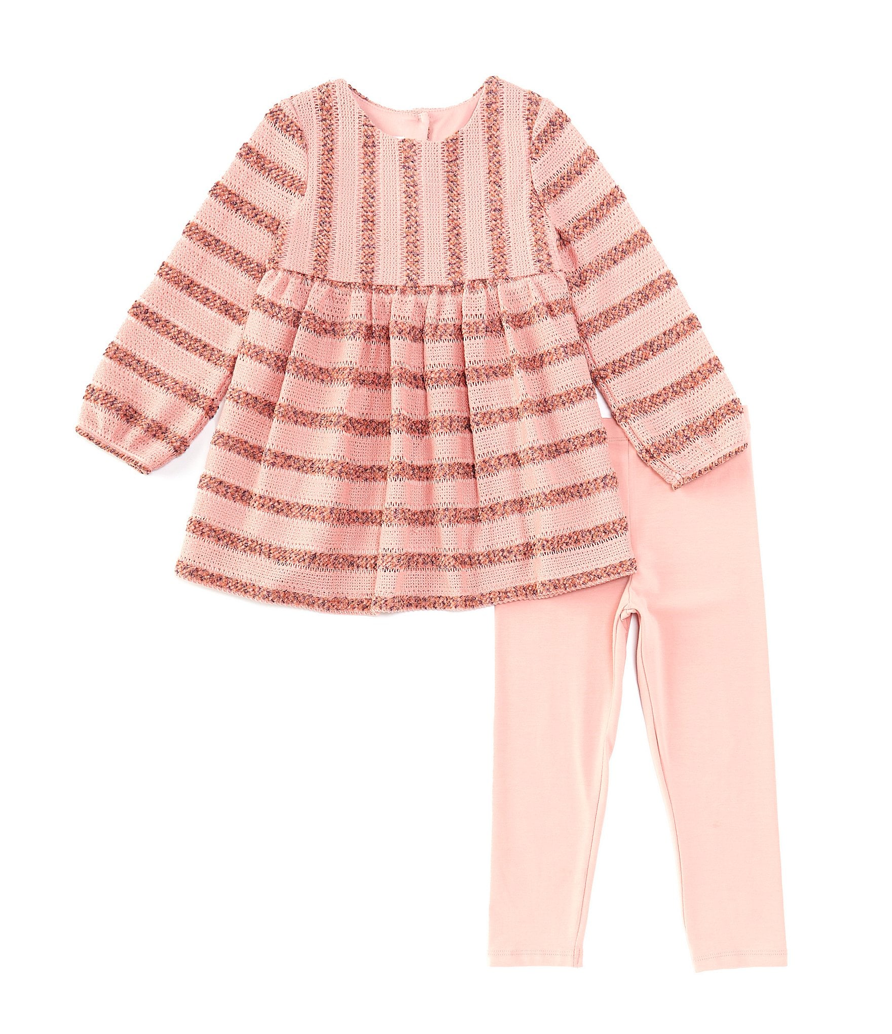 Bonnie Jean Little Girls 2T-6X Long-sleeve Mixed-Media-Stripe Sweater-Knit Tunic Top & Solid Knit Leggings Set