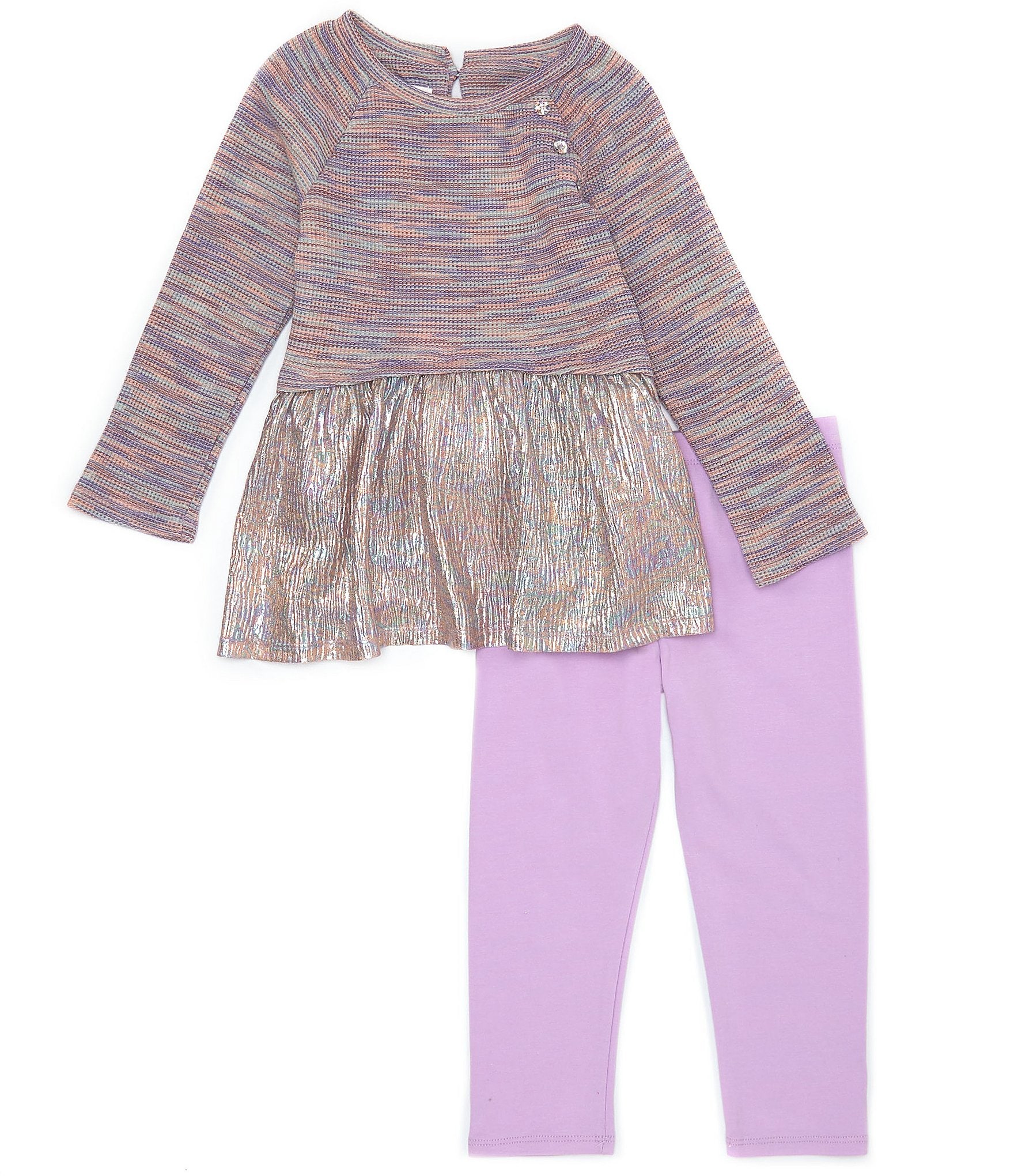 Bonnie Jean Little Girls 2T-6X Long Sleeve Space Dyed Foiled Knit Top & Solid Stretch Knit Leggings Set