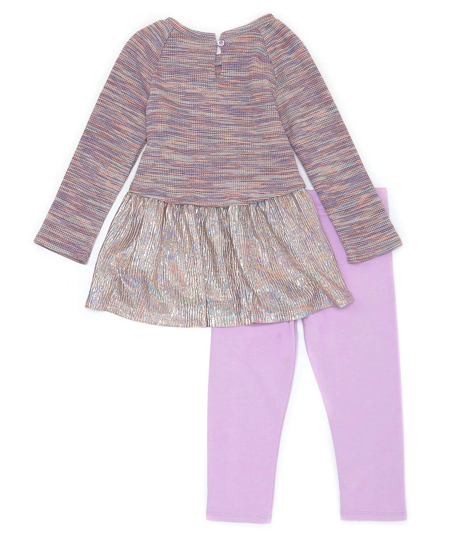 Bonnie Jean Little Girls 2T-6X Long Sleeve Space Dyed Foiled Knit Top & Solid Stretch Knit Leggings Set