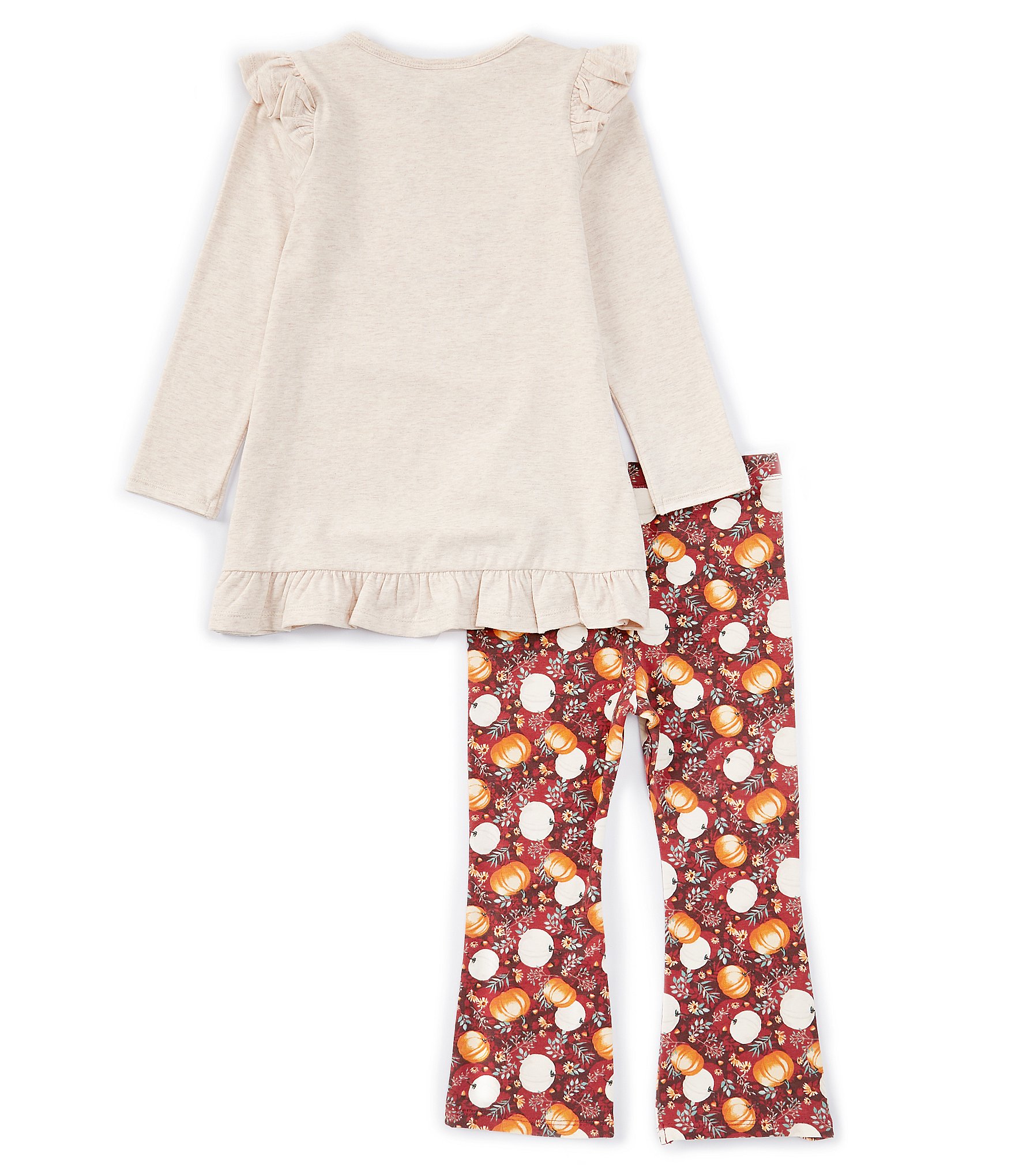 Bonnie Jean Little Girls 2T-6X Long Sleeve Thanksgiving Turkey Top & Pumpkin-Printed Leggings Set