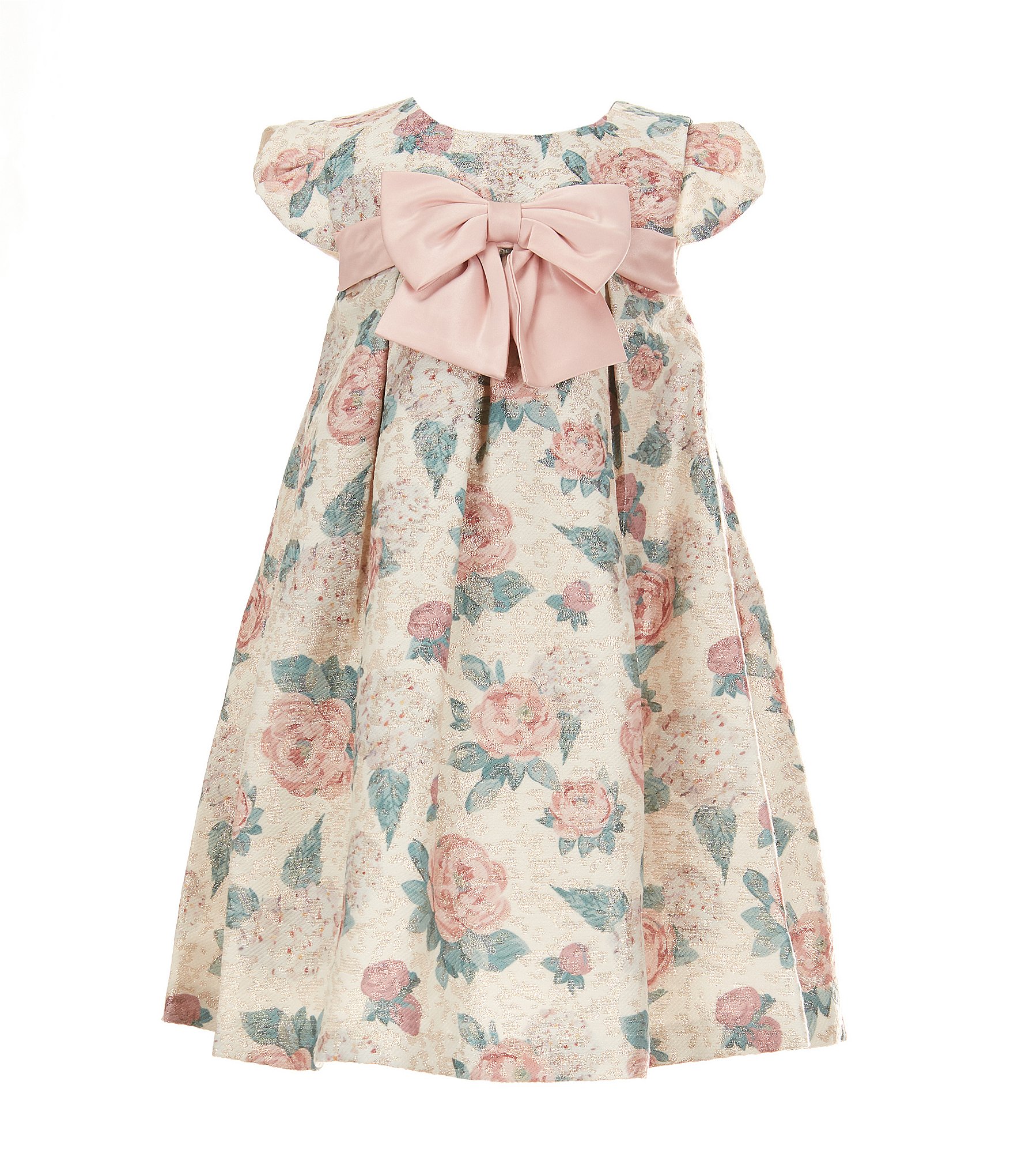 Bonnie Jean Little Girls 2T-6X Petal Sleeve Floral-Printed Metallic Jacquard Trapeze Dress