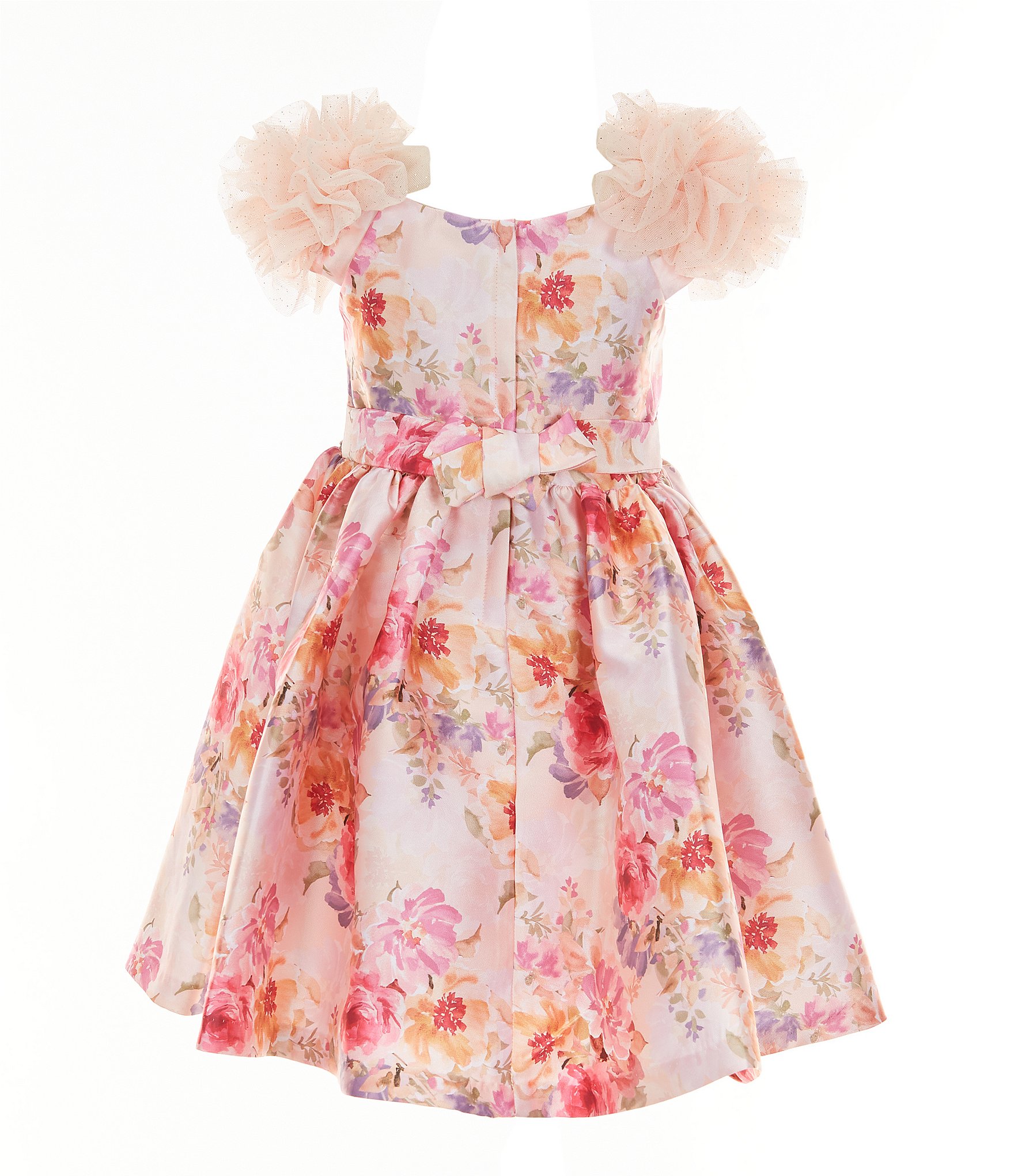 Bonnie Jean Little Girls 2T-6X Puffed Sleeve Floral Jeweled Detail Mikado Fit & Flare Dress