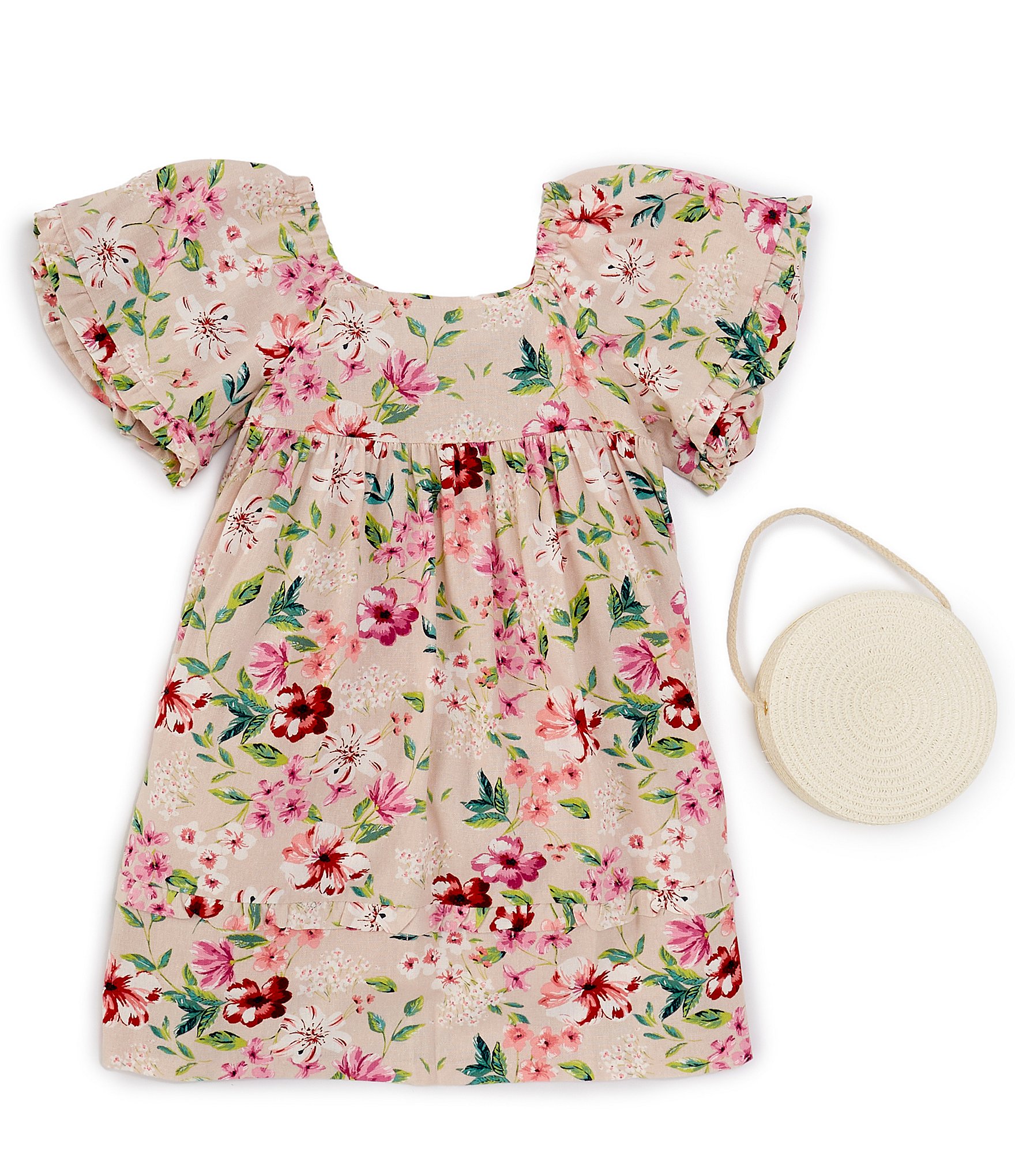 Bonnie Jean Little Girls 2T-6X Puffed-Sleeve Floral-Printed Empire-Waist Linen-Blend Dress