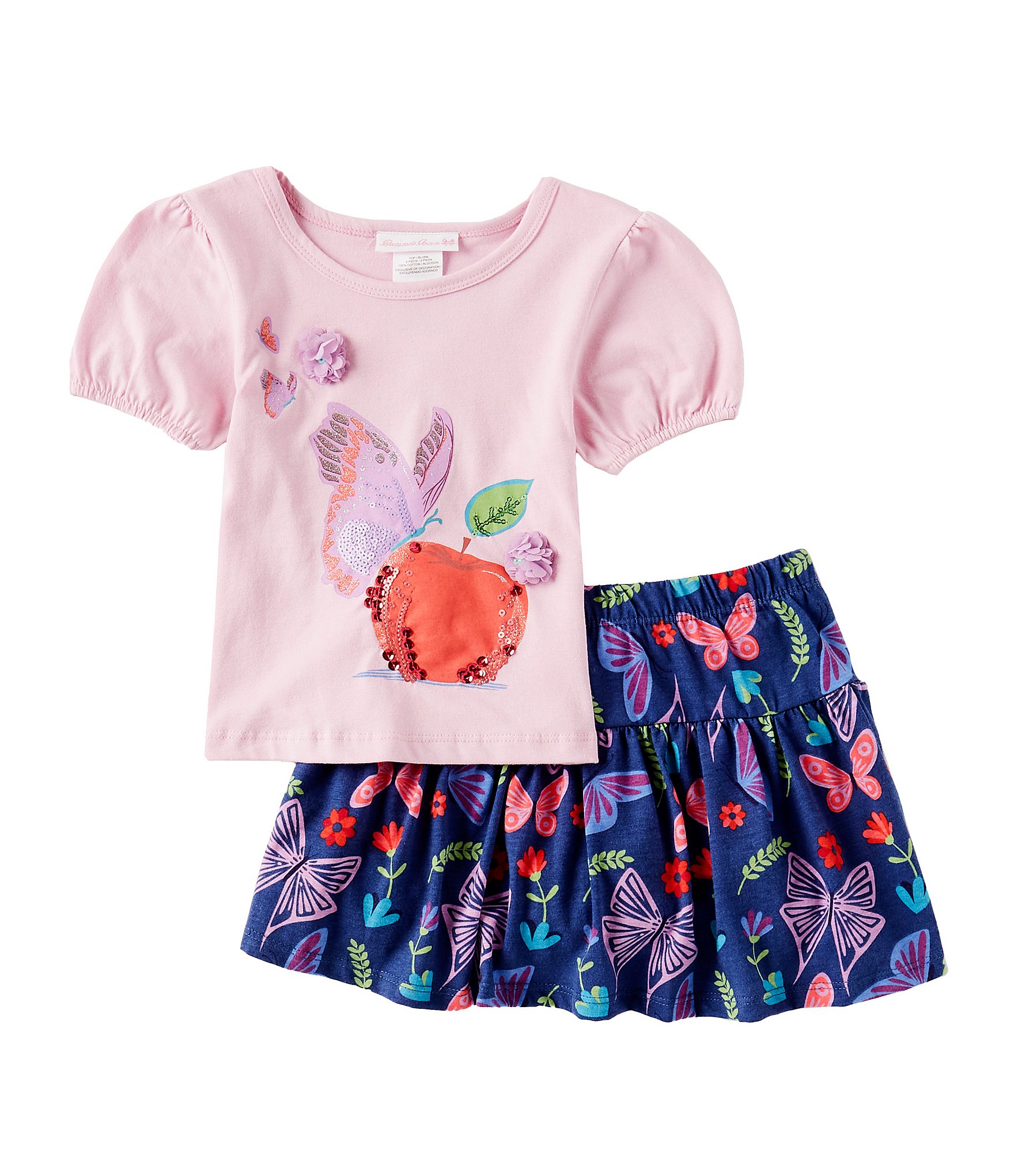 Bonnie Jean Little Girls 2T-6X Sequin-Embellished Appliqued Top & Coordinating Printed Skort Set